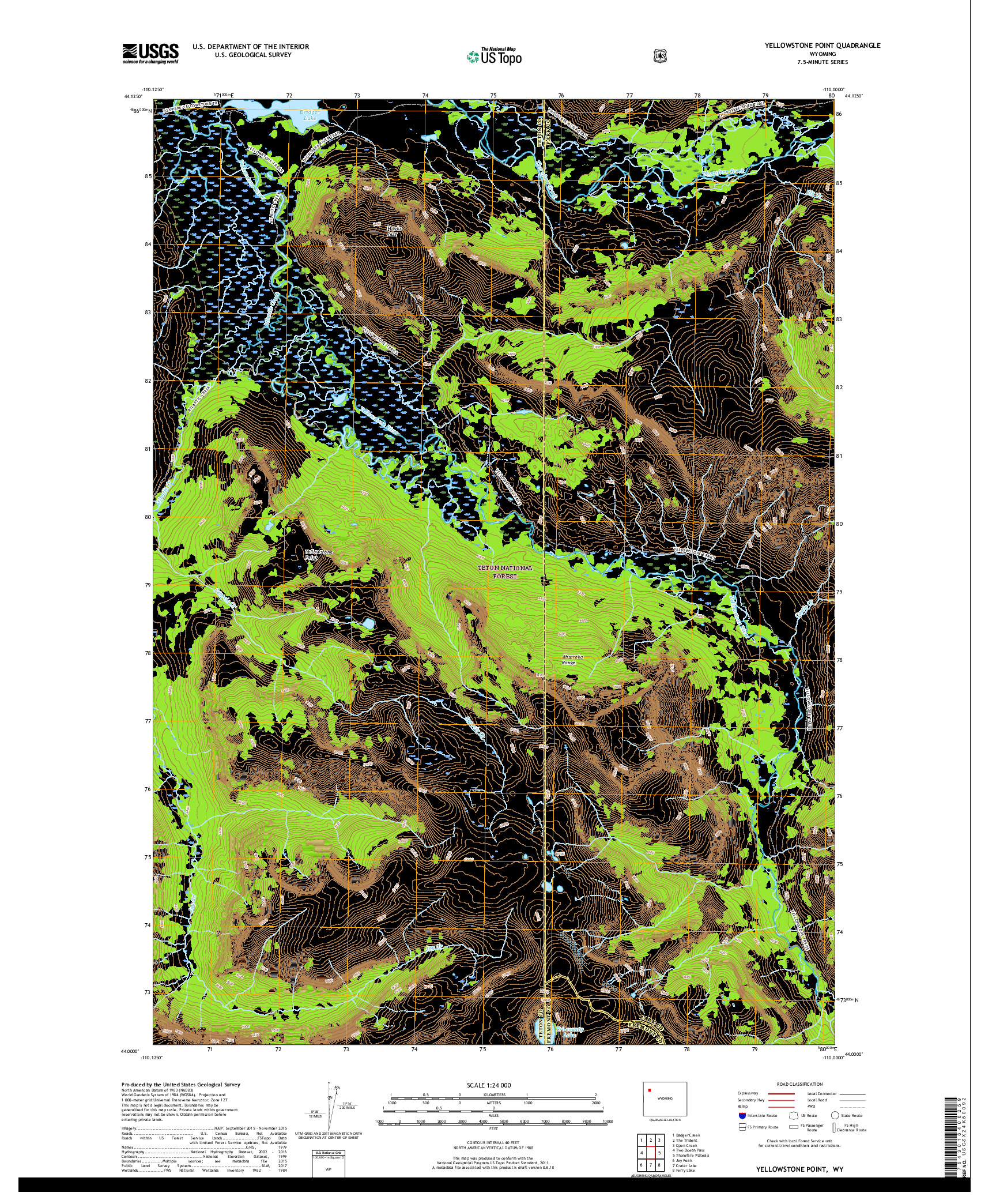 USGS US TOPO 7.5-MINUTE MAP FOR YELLOWSTONE POINT, WY 2017