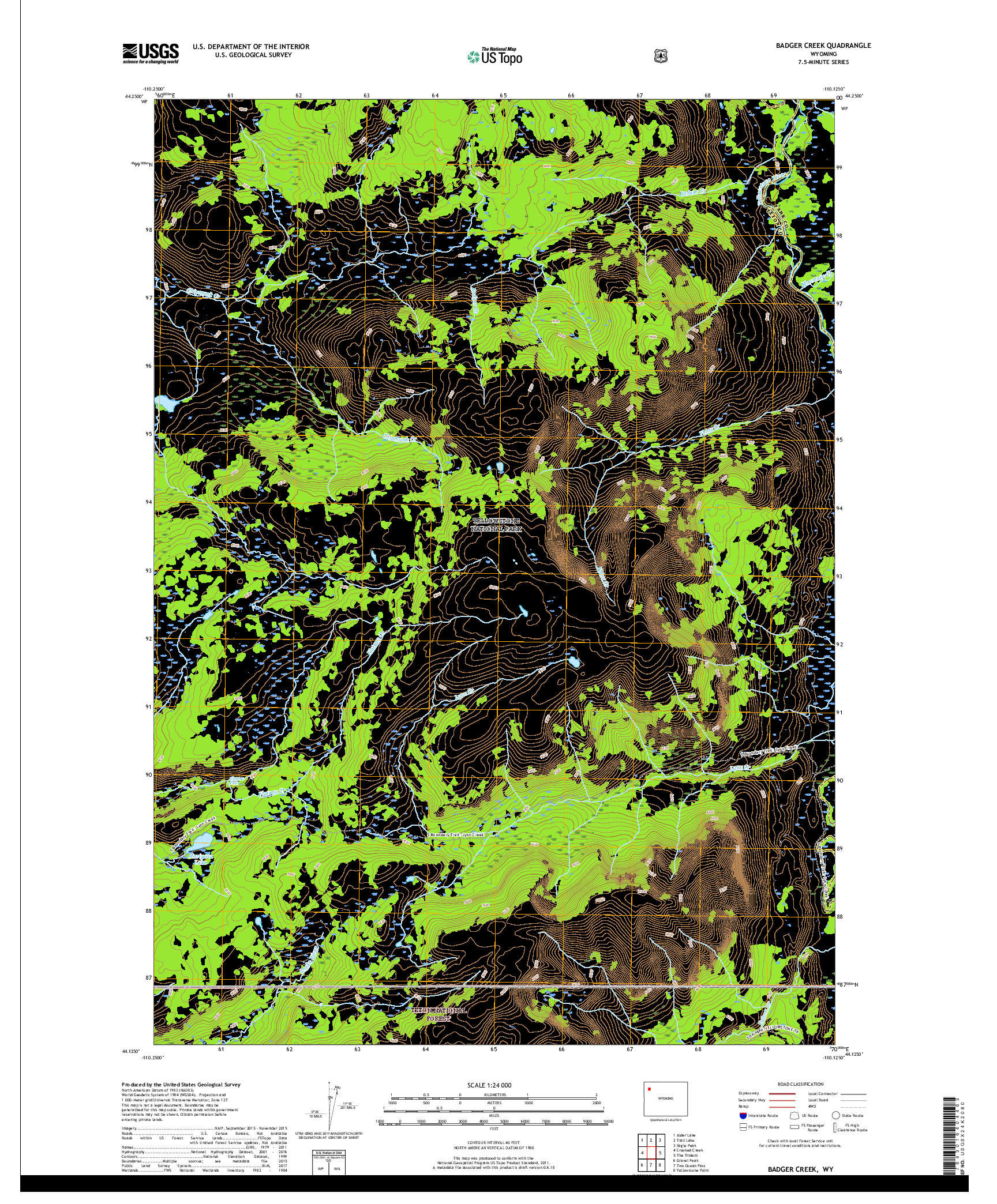 USGS US TOPO 7.5-MINUTE MAP FOR BADGER CREEK, WY 2017