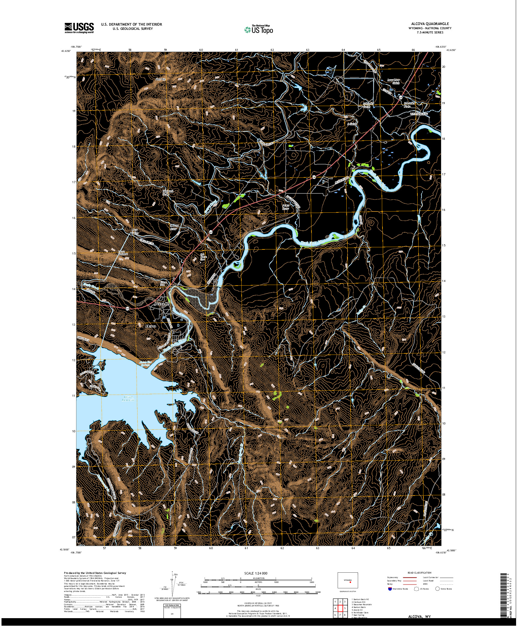 USGS US TOPO 7.5-MINUTE MAP FOR ALCOVA, WY 2017