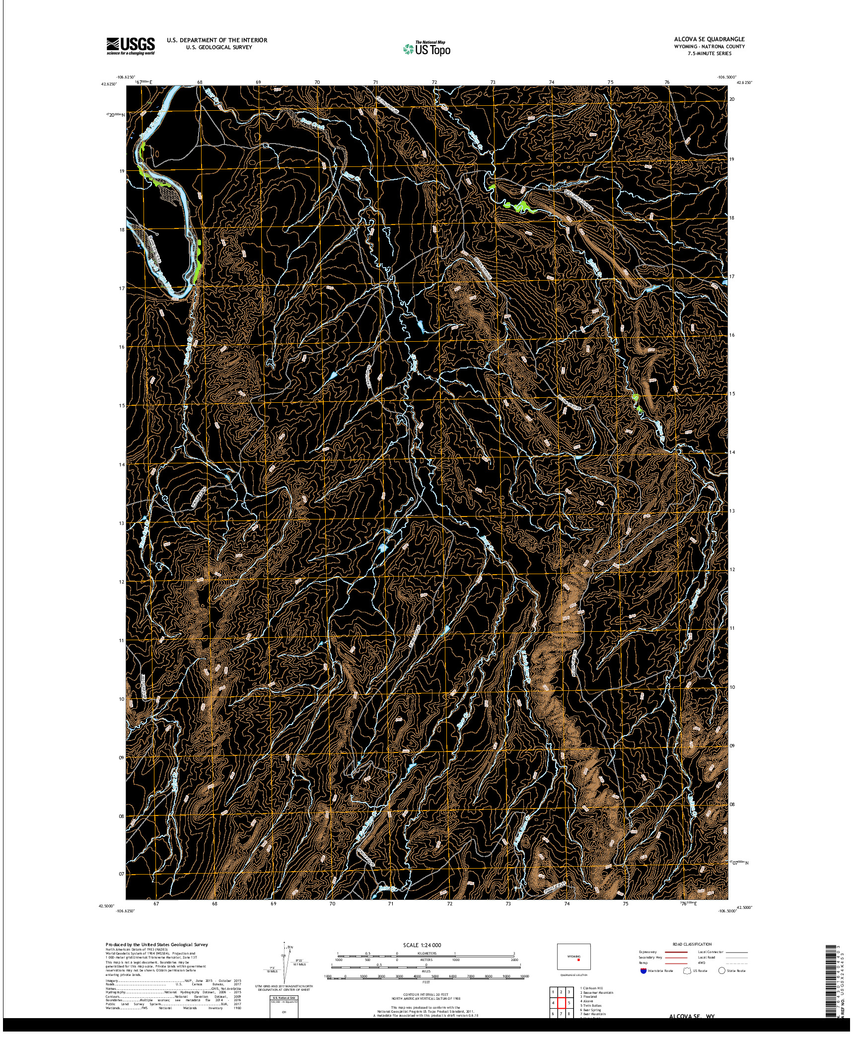 USGS US TOPO 7.5-MINUTE MAP FOR ALCOVA SE, WY 2017