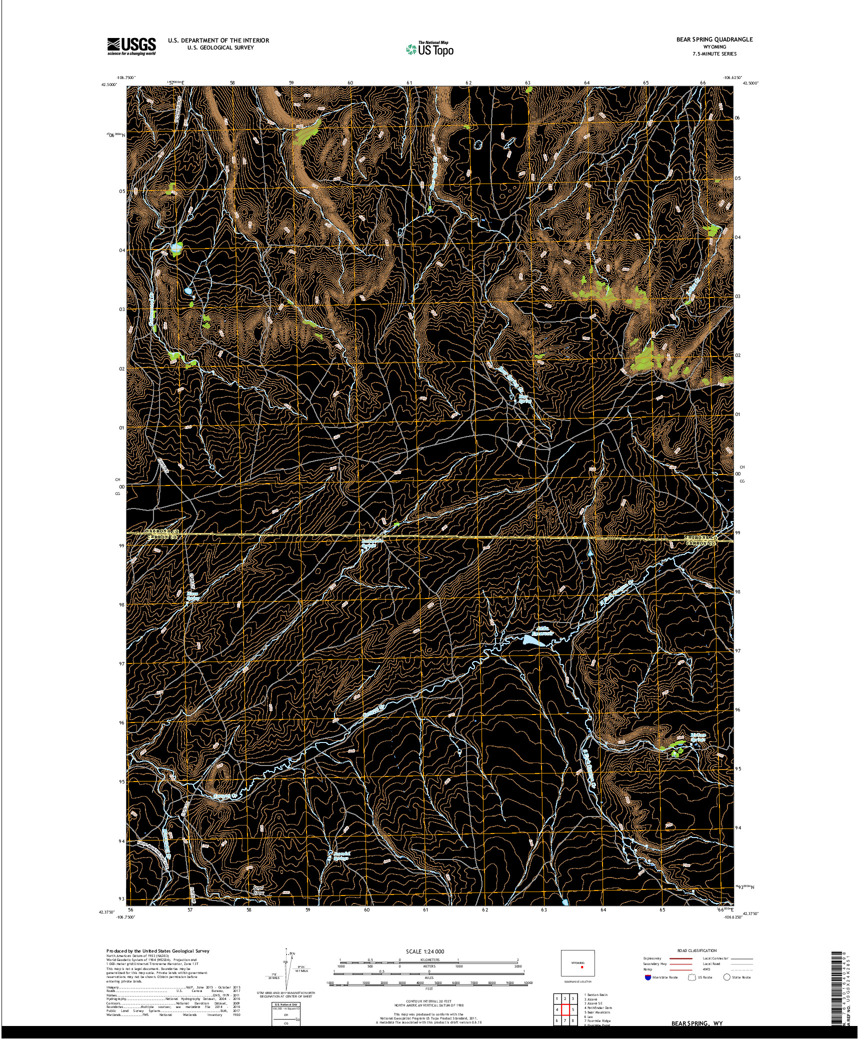 USGS US TOPO 7.5-MINUTE MAP FOR BEAR SPRING, WY 2017