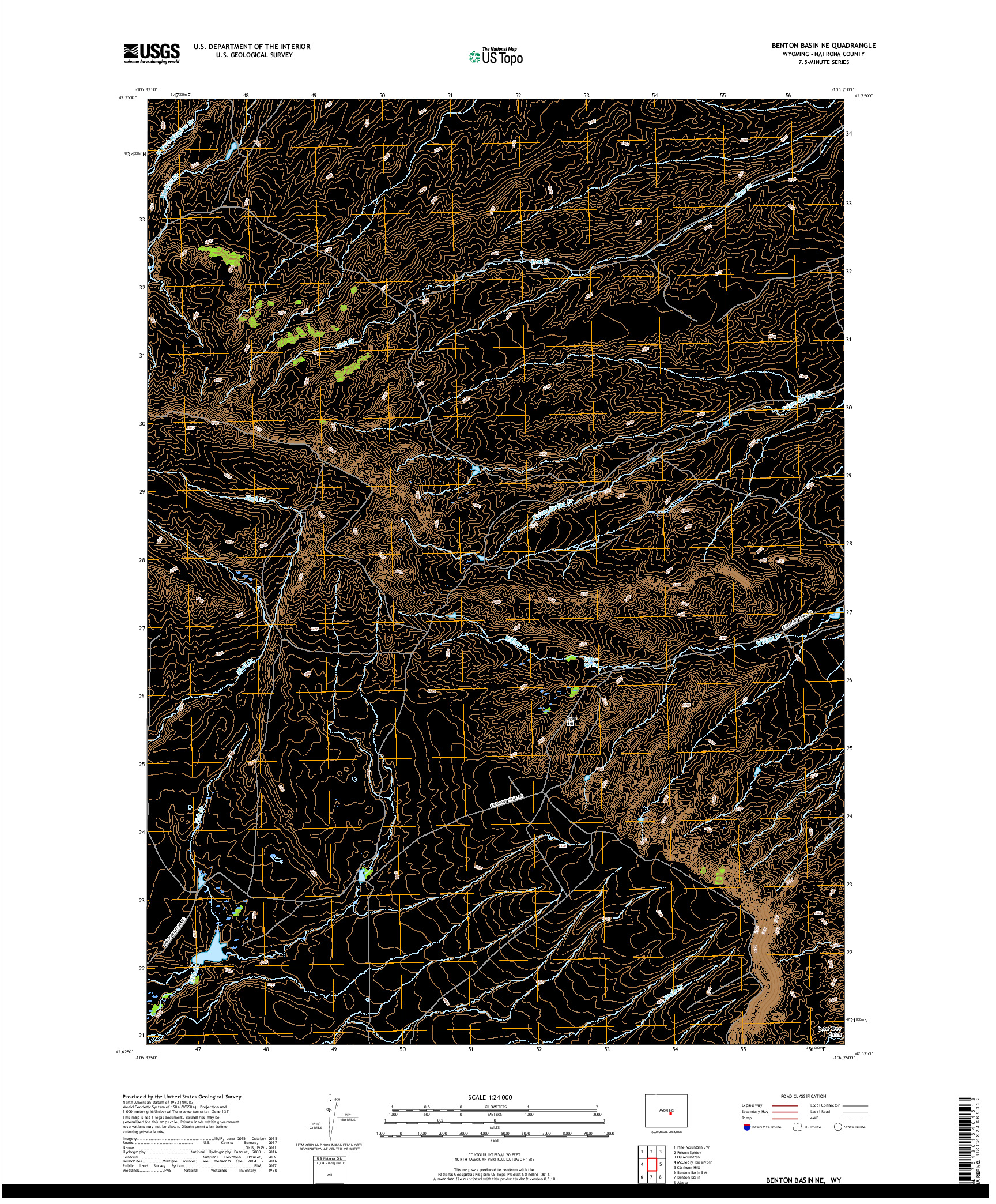 USGS US TOPO 7.5-MINUTE MAP FOR BENTON BASIN NE, WY 2017