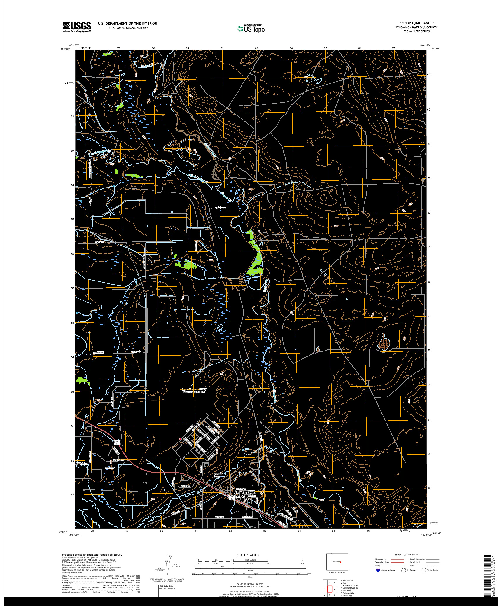 USGS US TOPO 7.5-MINUTE MAP FOR BISHOP, WY 2017