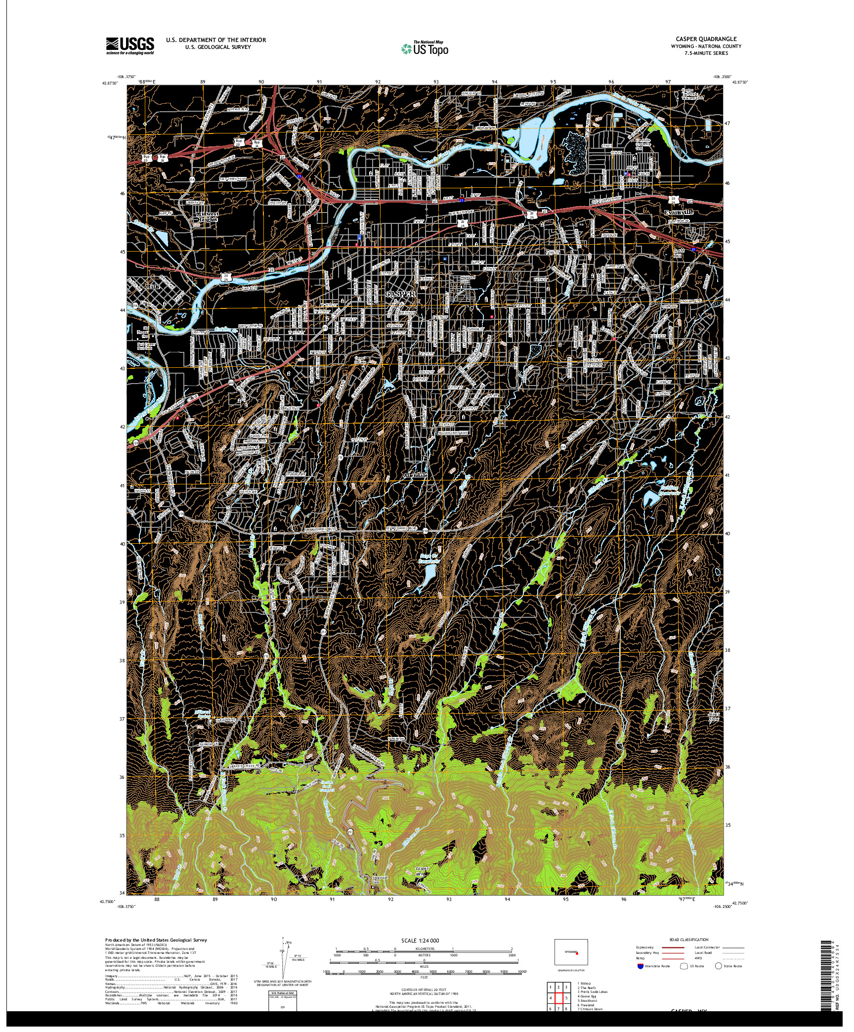 USGS US TOPO 7.5-MINUTE MAP FOR CASPER, WY 2017