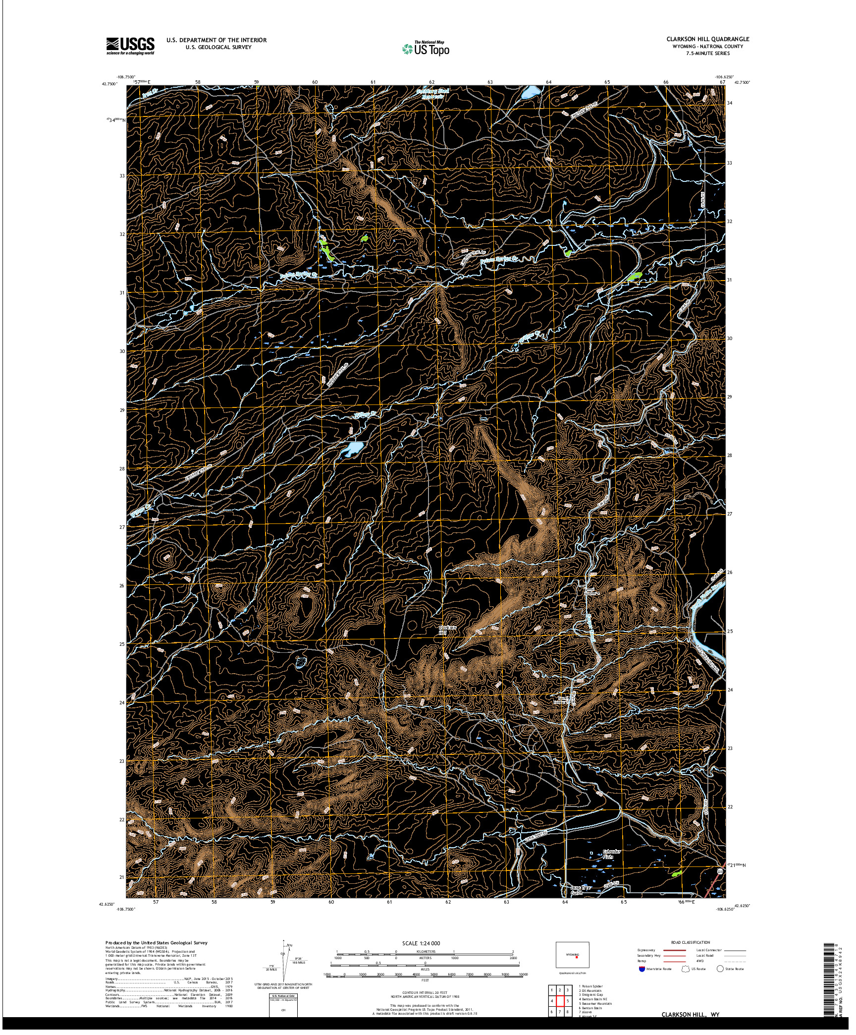 USGS US TOPO 7.5-MINUTE MAP FOR CLARKSON HILL, WY 2017