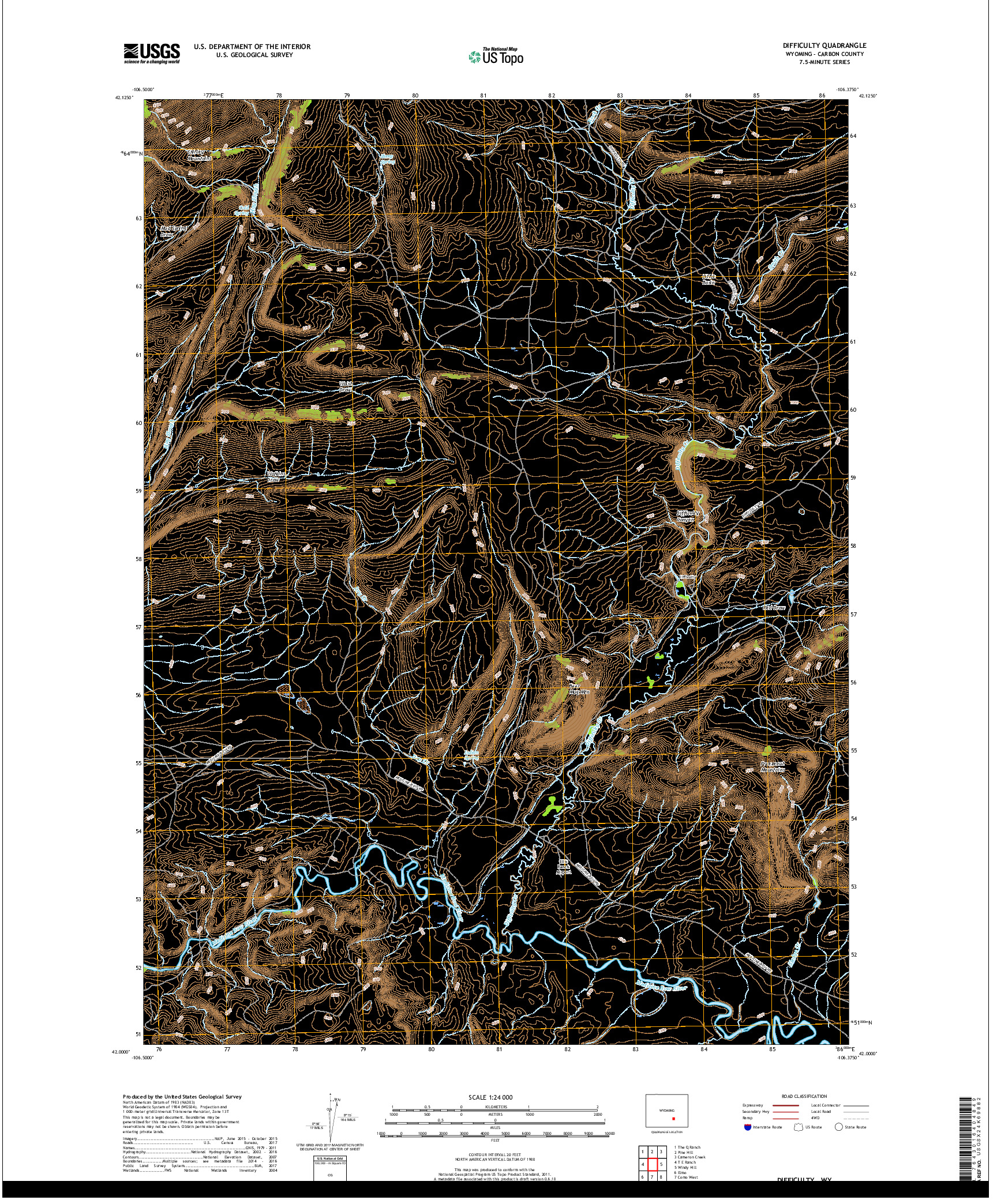 USGS US TOPO 7.5-MINUTE MAP FOR DIFFICULTY, WY 2017