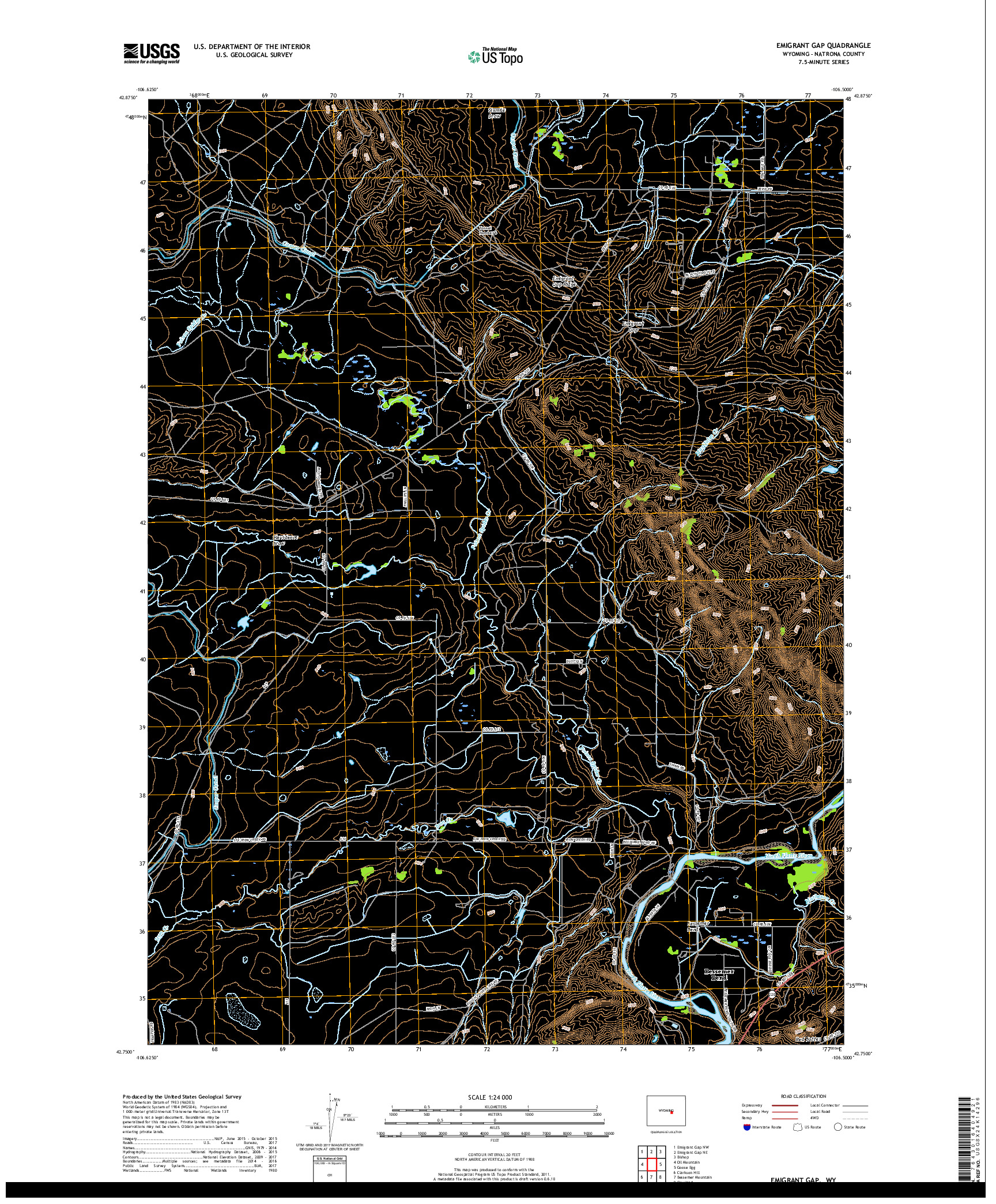 USGS US TOPO 7.5-MINUTE MAP FOR EMIGRANT GAP, WY 2017