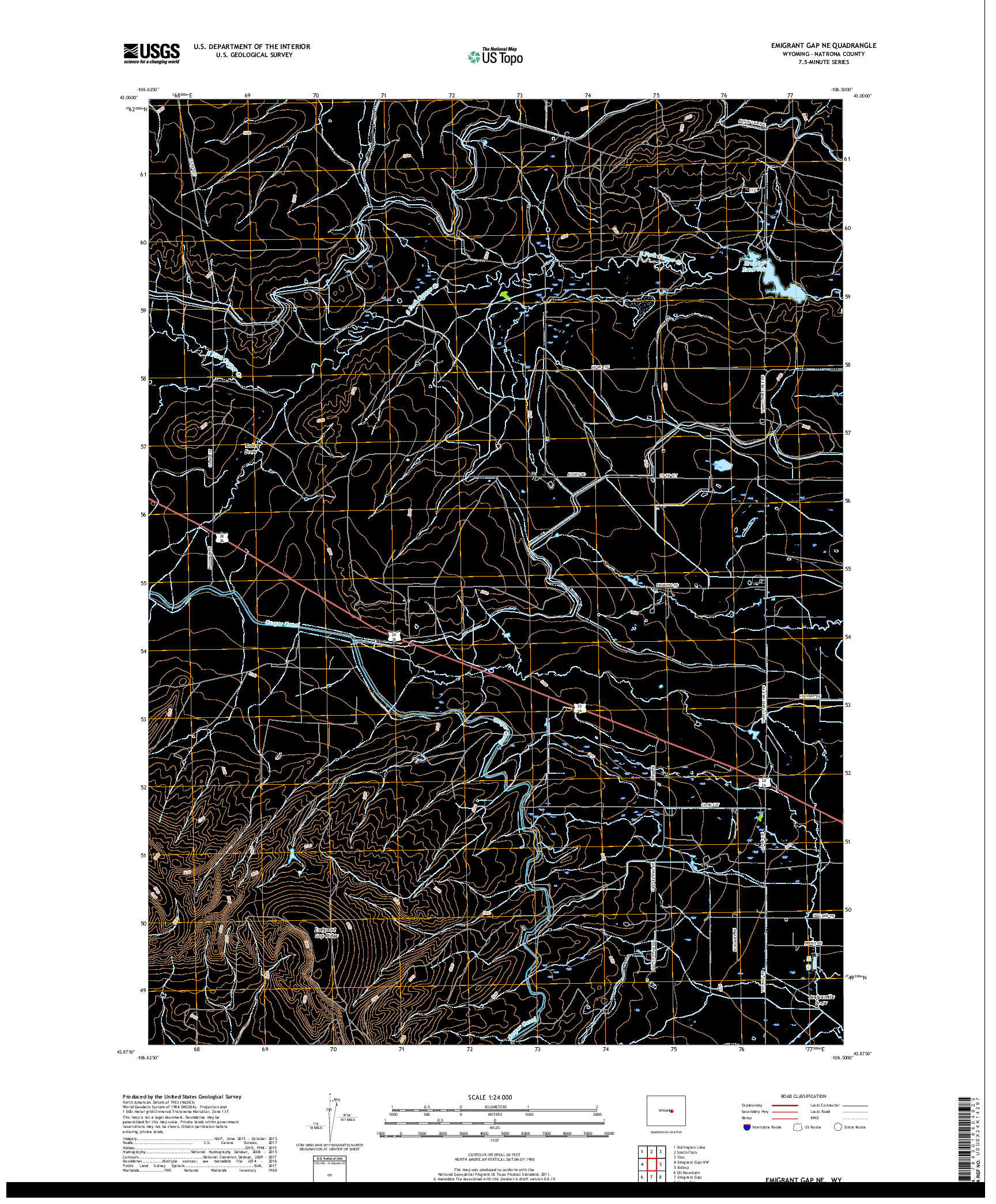 USGS US TOPO 7.5-MINUTE MAP FOR EMIGRANT GAP NE, WY 2017