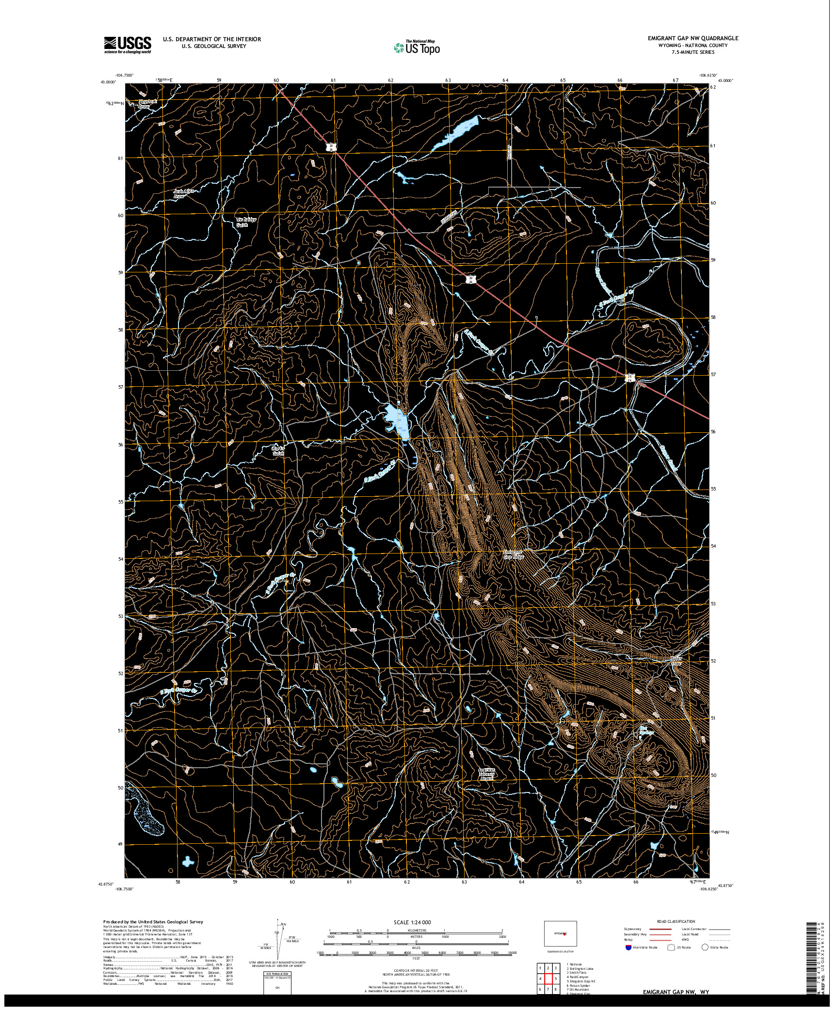 USGS US TOPO 7.5-MINUTE MAP FOR EMIGRANT GAP NW, WY 2017