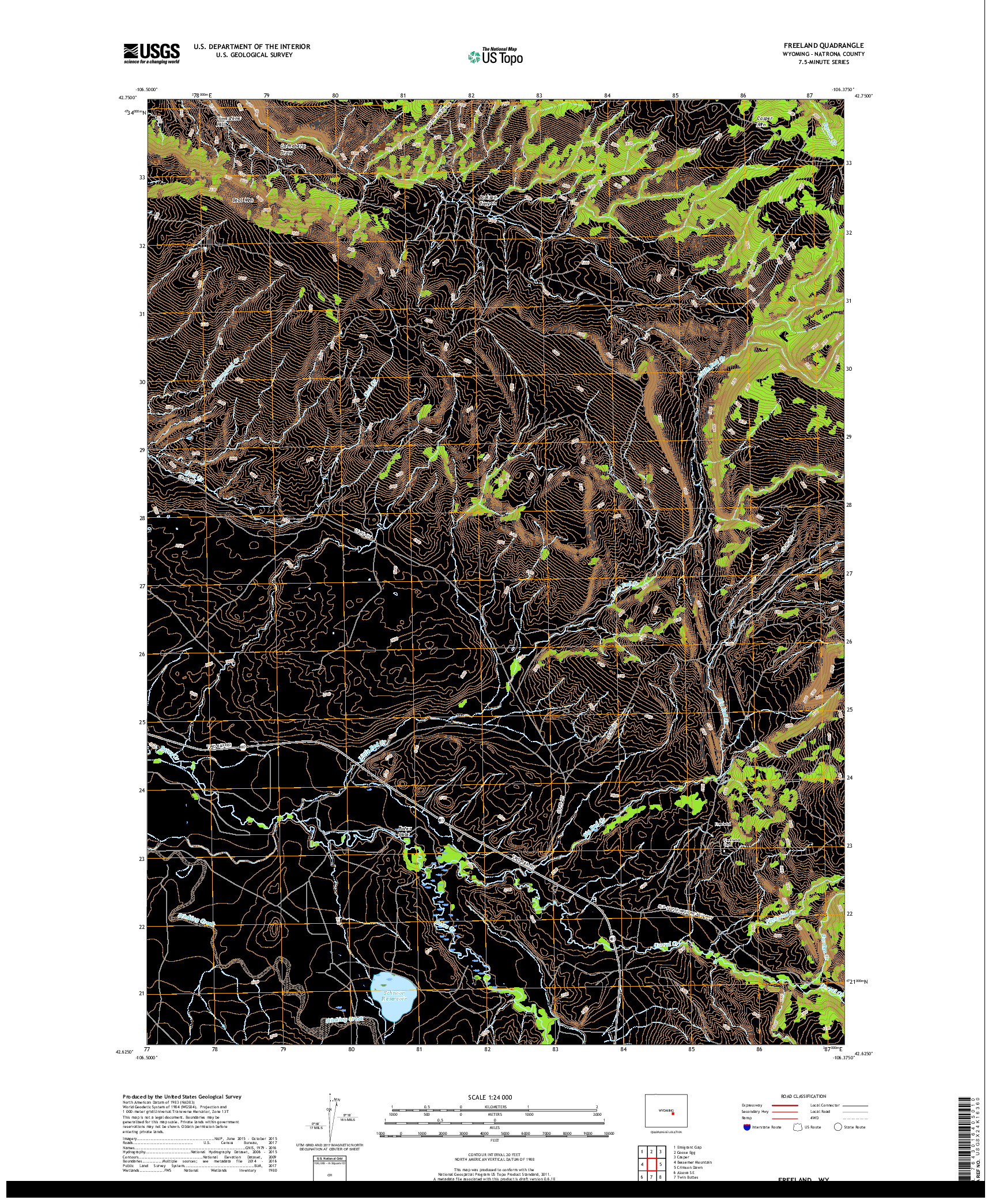 USGS US TOPO 7.5-MINUTE MAP FOR FREELAND, WY 2017