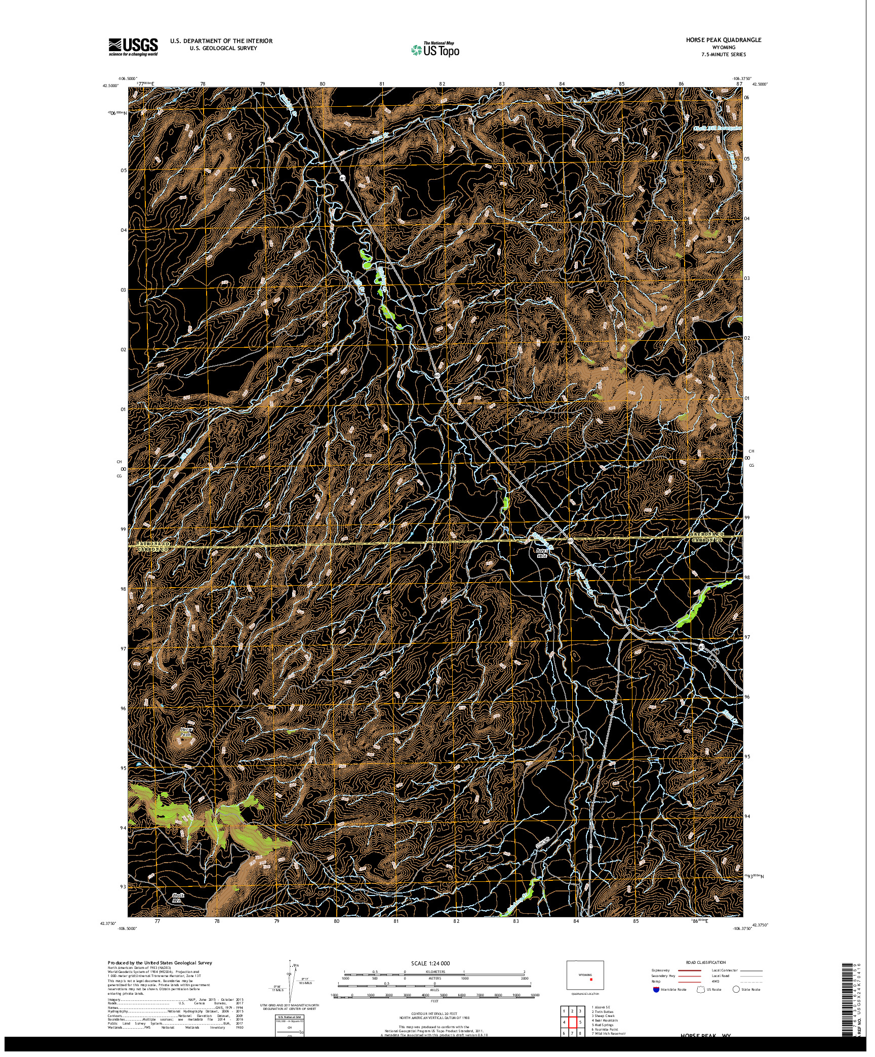 USGS US TOPO 7.5-MINUTE MAP FOR HORSE PEAK, WY 2017