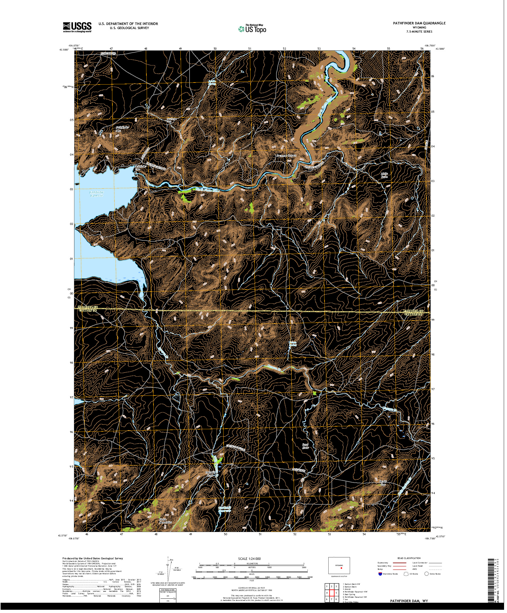 USGS US TOPO 7.5-MINUTE MAP FOR PATHFINDER DAM, WY 2017