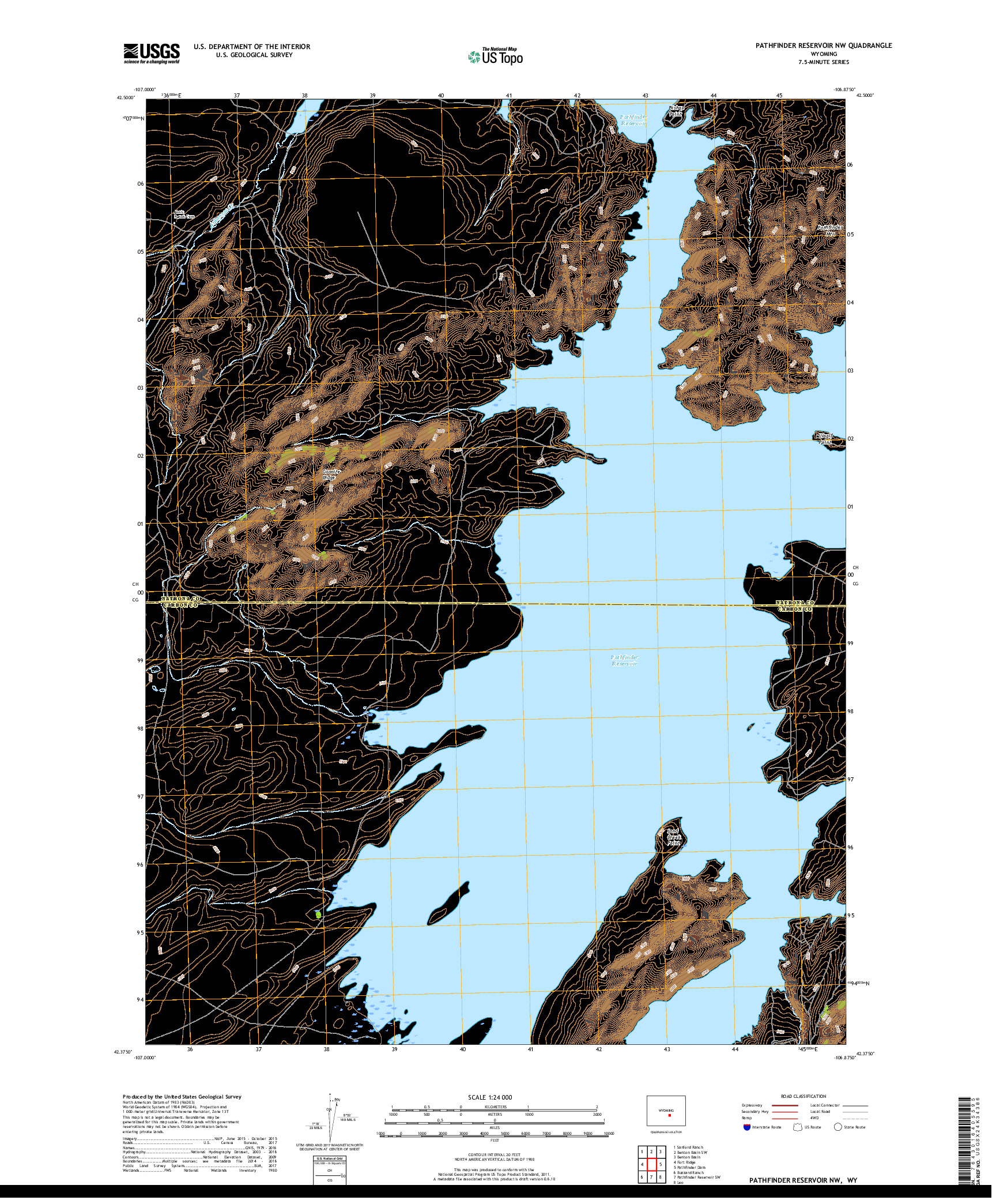 USGS US TOPO 7.5-MINUTE MAP FOR PATHFINDER RESERVOIR NW, WY 2017