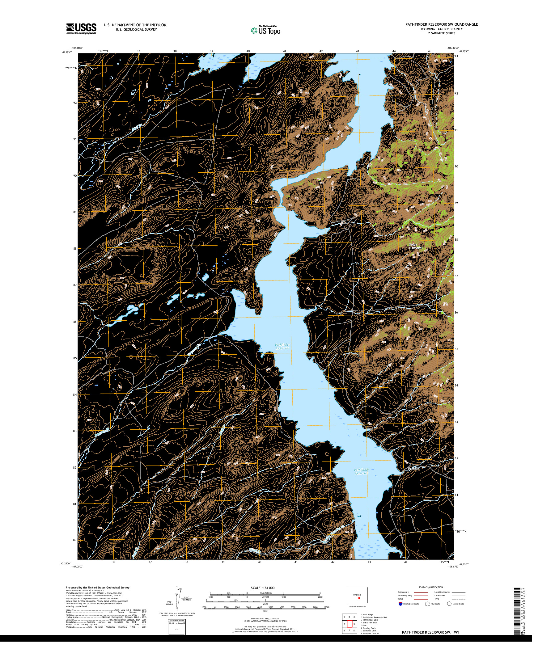 USGS US TOPO 7.5-MINUTE MAP FOR PATHFINDER RESERVOIR SW, WY 2017