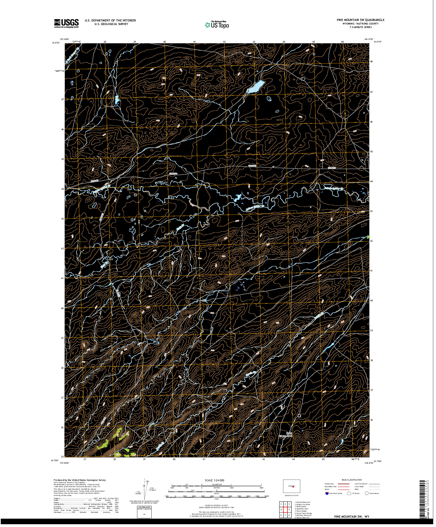 USGS US TOPO 7.5-MINUTE MAP FOR PINE MOUNTAIN SW, WY 2017