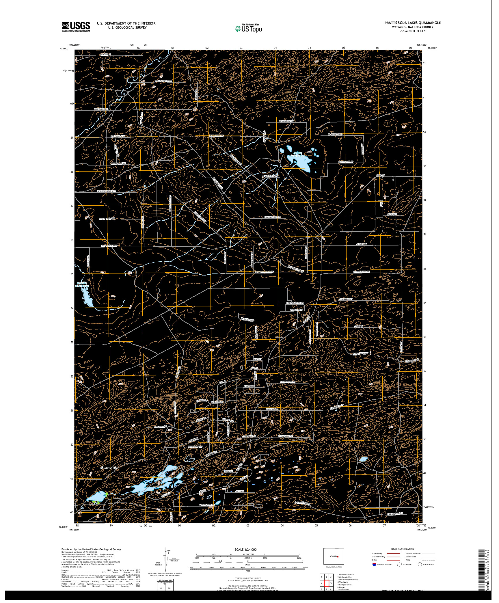 USGS US TOPO 7.5-MINUTE MAP FOR PRATTS SODA LAKES, WY 2017