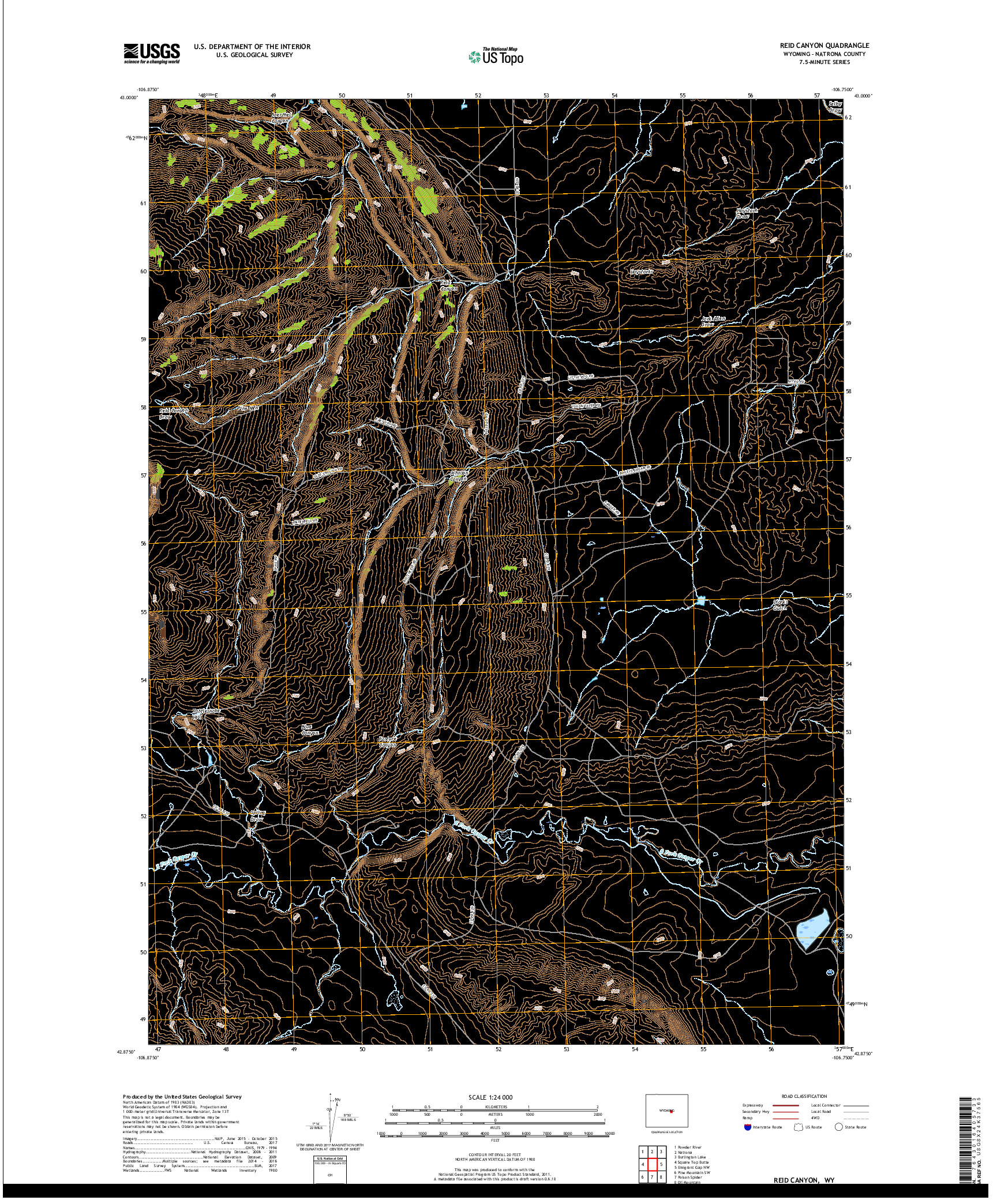 USGS US TOPO 7.5-MINUTE MAP FOR REID CANYON, WY 2017