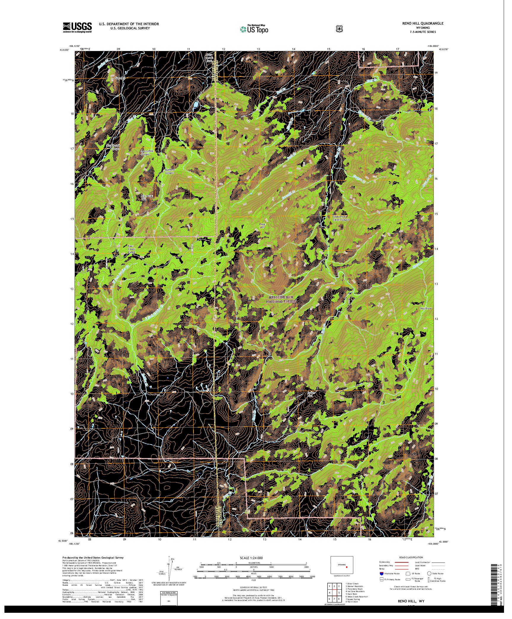 USGS US TOPO 7.5-MINUTE MAP FOR RENO HILL, WY 2017