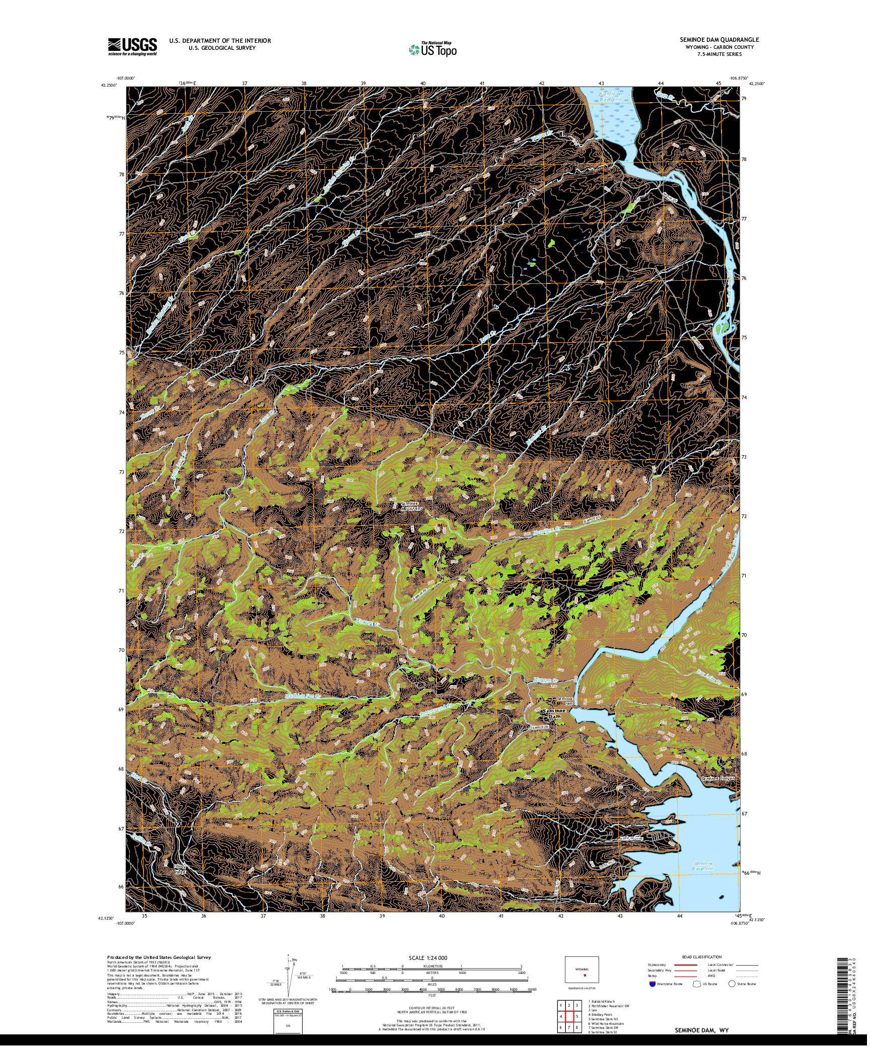 USGS US TOPO 7.5-MINUTE MAP FOR SEMINOE DAM, WY 2017