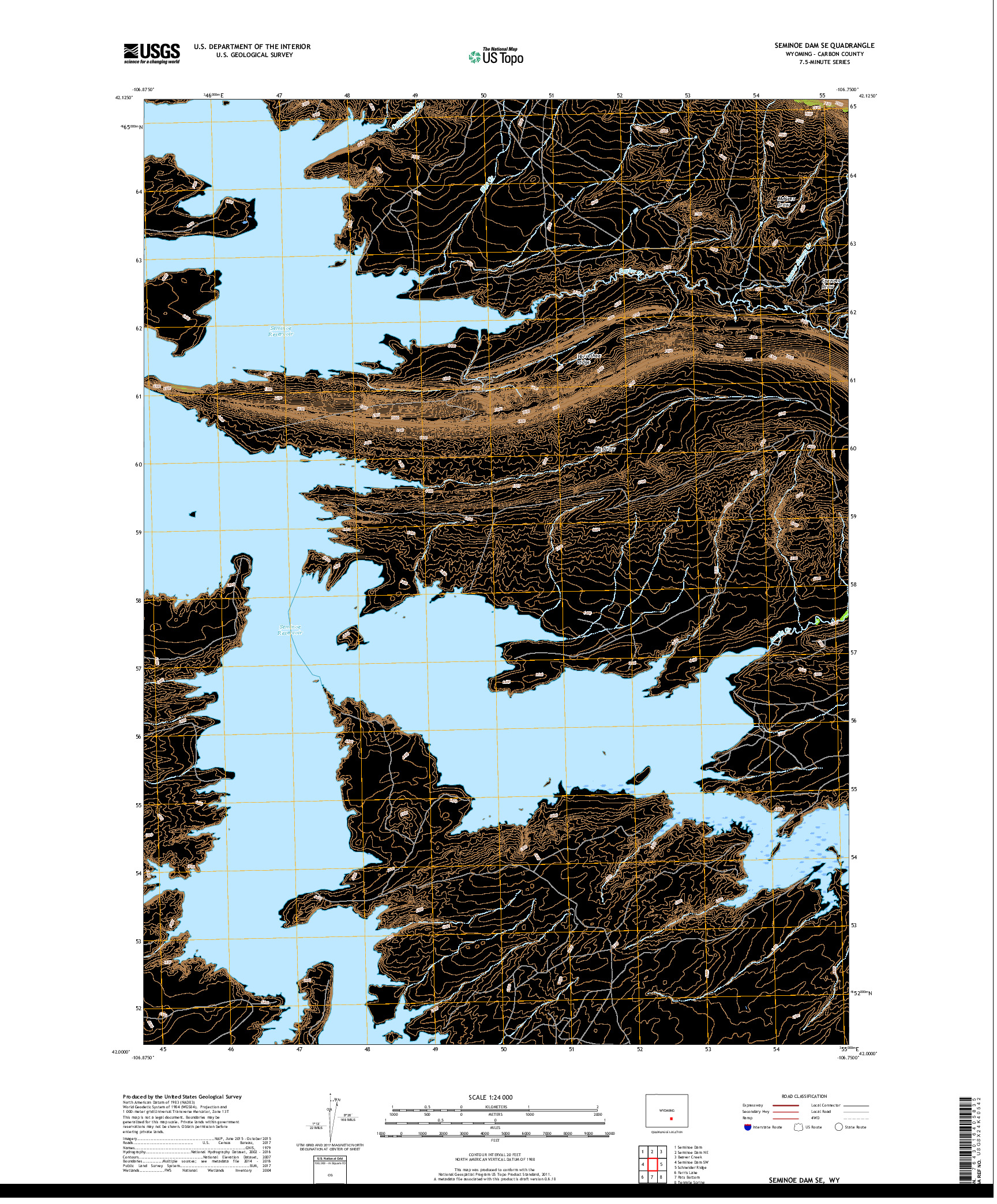 USGS US TOPO 7.5-MINUTE MAP FOR SEMINOE DAM SE, WY 2017