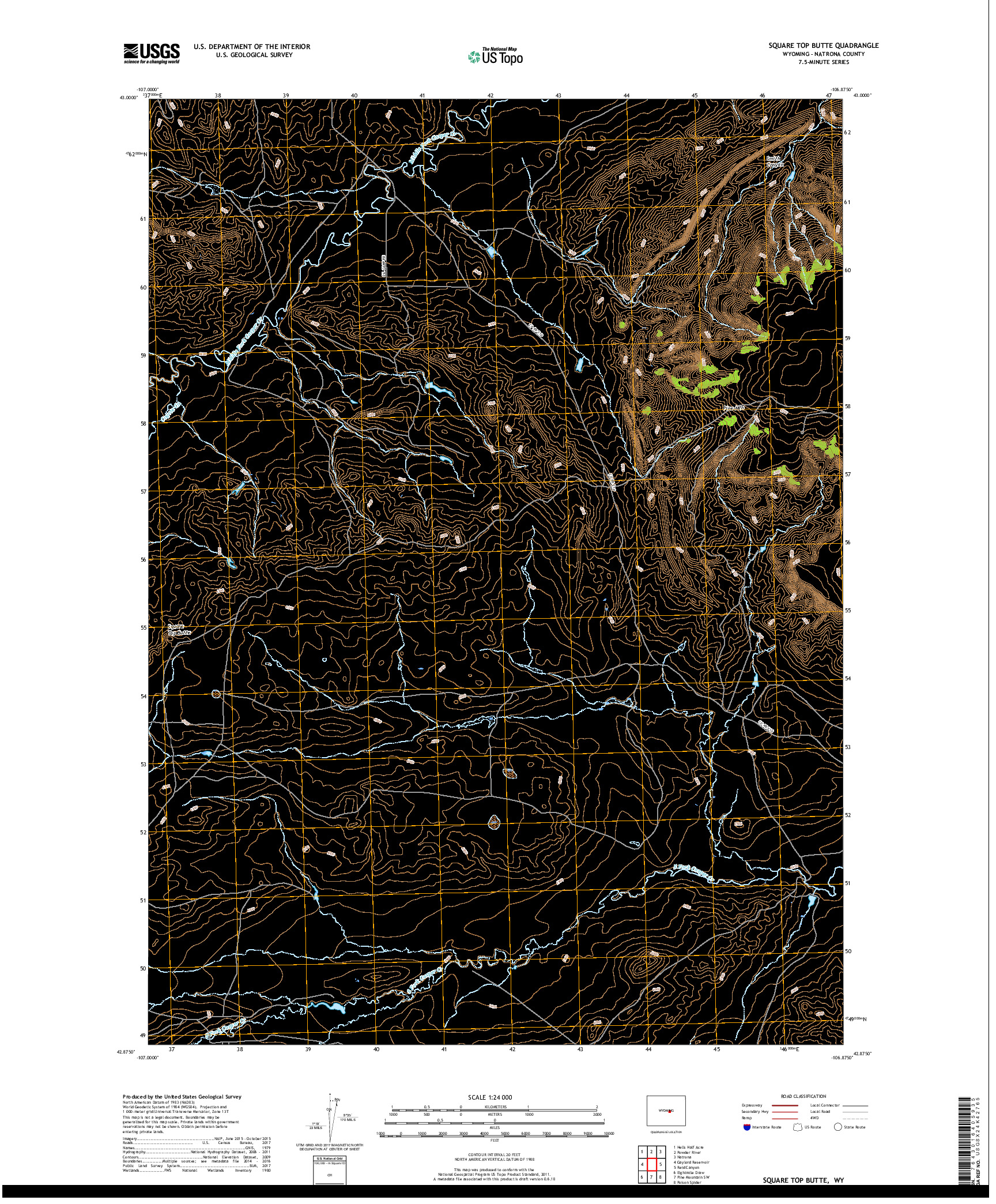 USGS US TOPO 7.5-MINUTE MAP FOR SQUARE TOP BUTTE, WY 2017