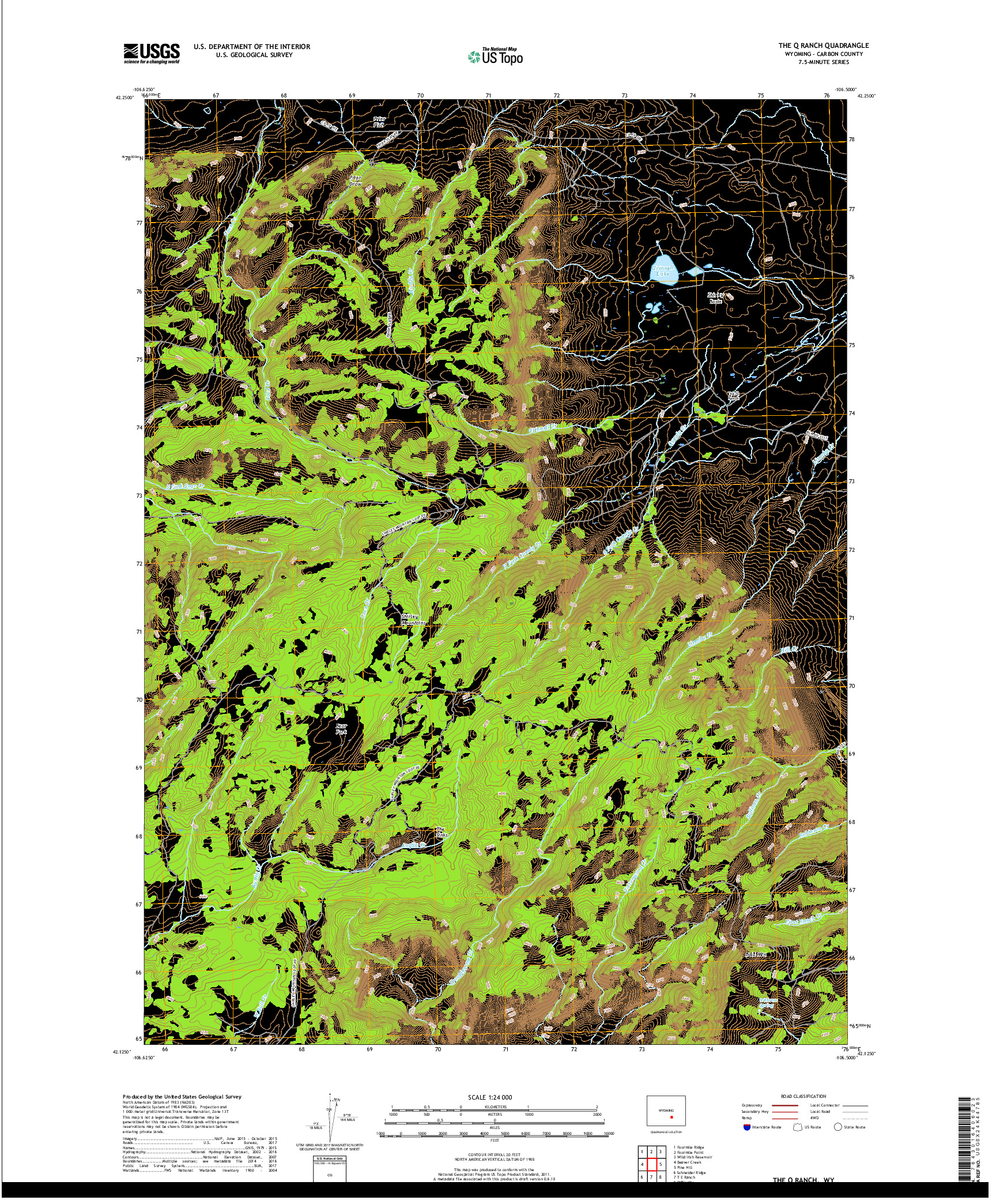 USGS US TOPO 7.5-MINUTE MAP FOR THE Q RANCH, WY 2017