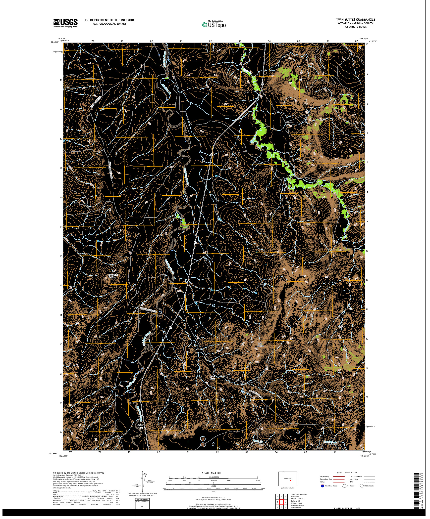 USGS US TOPO 7.5-MINUTE MAP FOR TWIN BUTTES, WY 2017