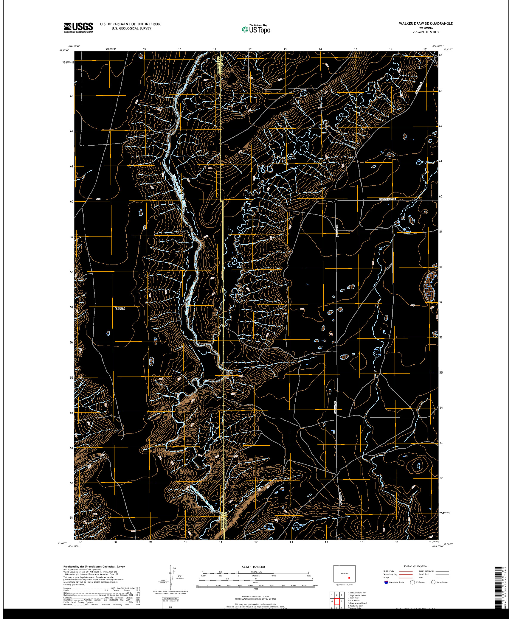 USGS US TOPO 7.5-MINUTE MAP FOR WALKER DRAW SE, WY 2017