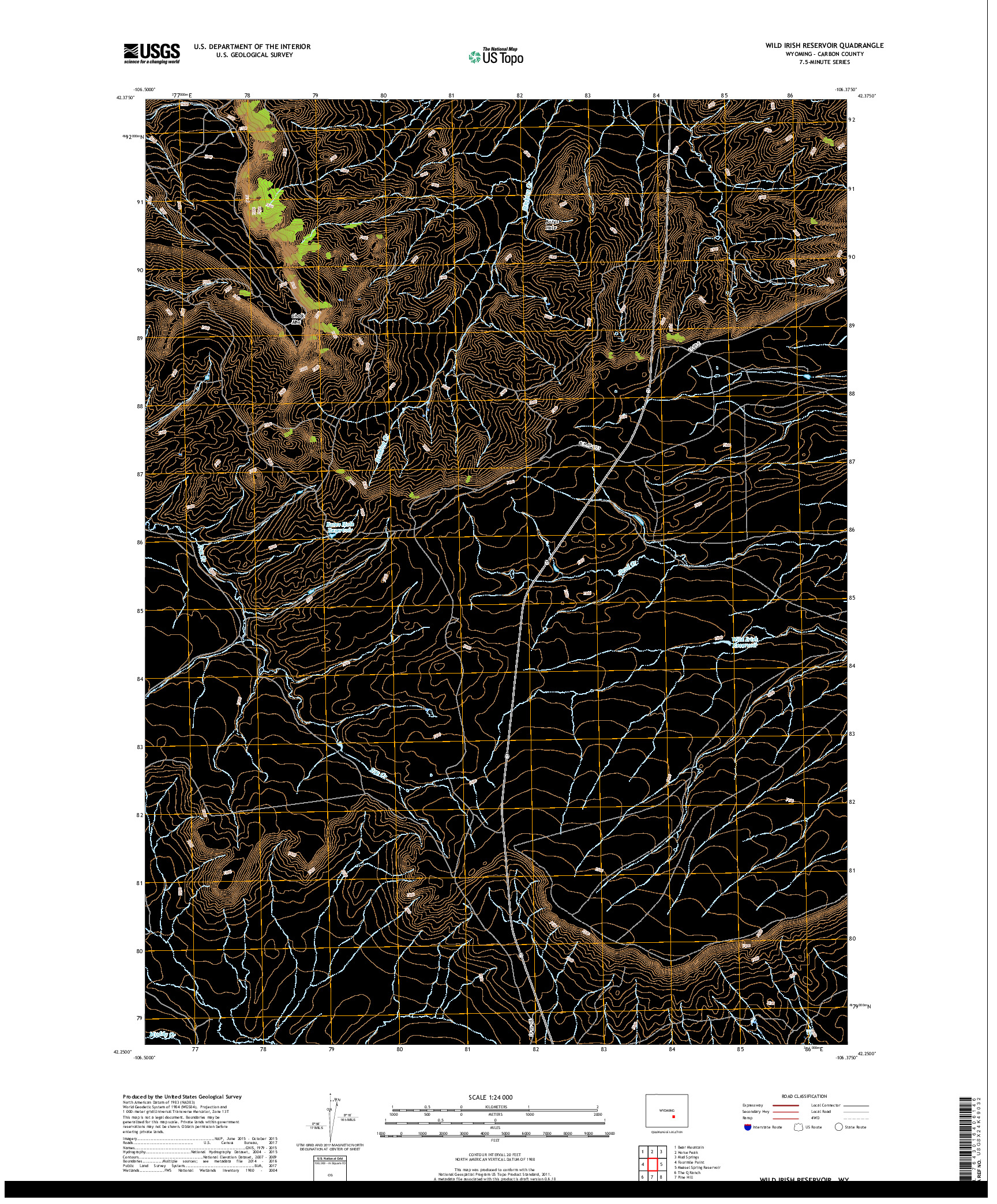 USGS US TOPO 7.5-MINUTE MAP FOR WILD IRISH RESERVOIR, WY 2017