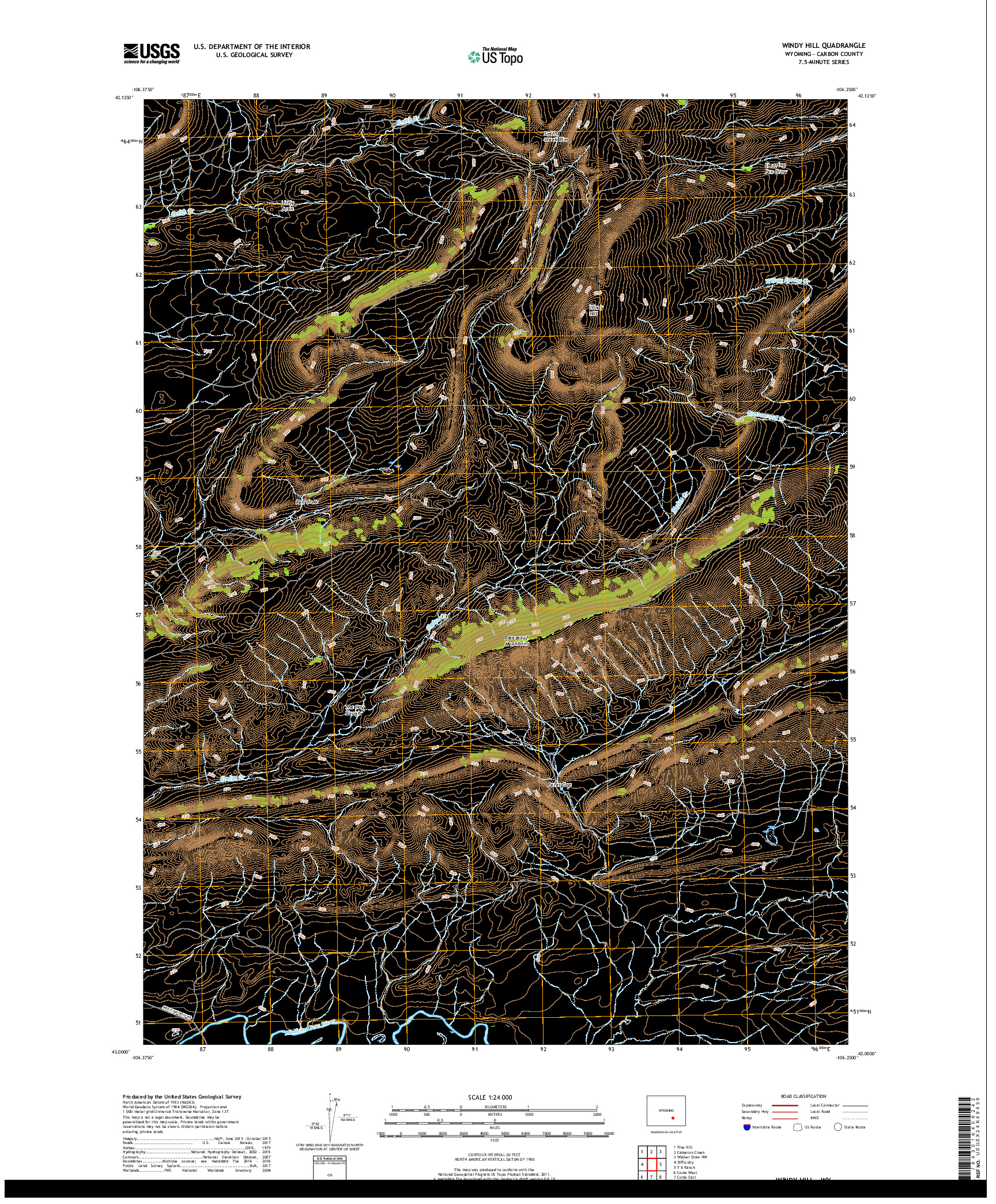 USGS US TOPO 7.5-MINUTE MAP FOR WINDY HILL, WY 2017