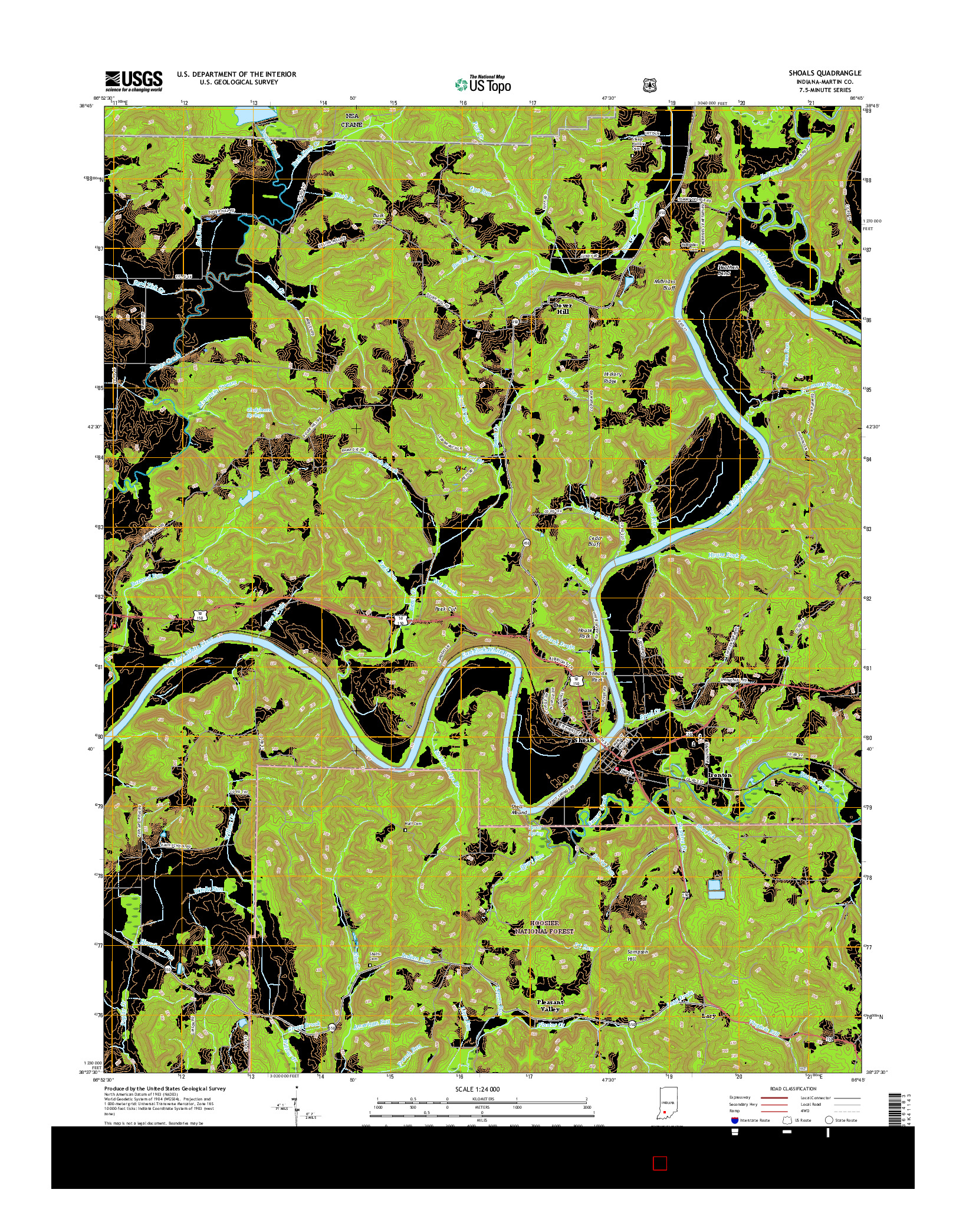 USGS US TOPO 7.5-MINUTE MAP FOR SHOALS, IN 2017