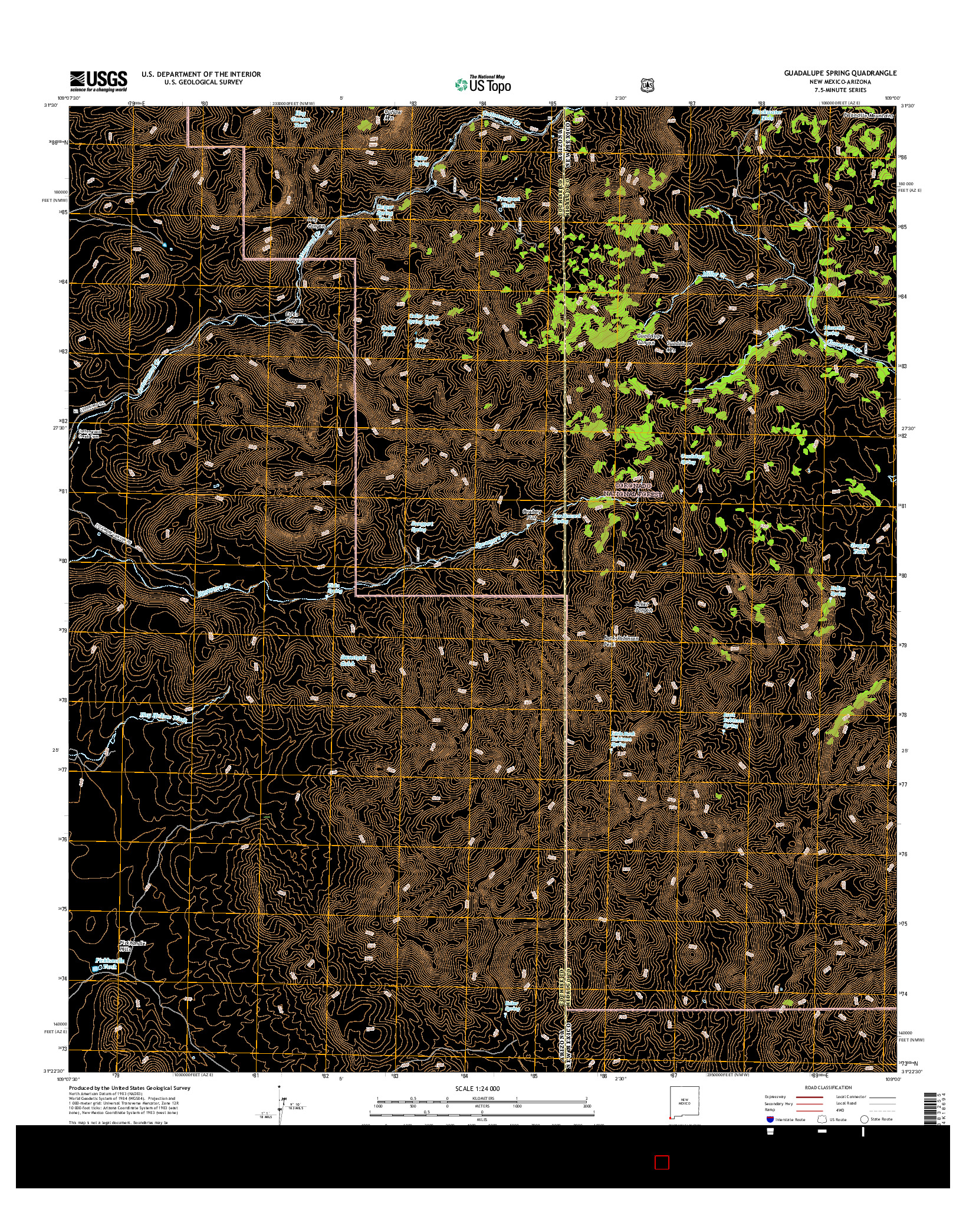 USGS US TOPO 7.5-MINUTE MAP FOR GUADALUPE SPRING, NM-AZ 2017