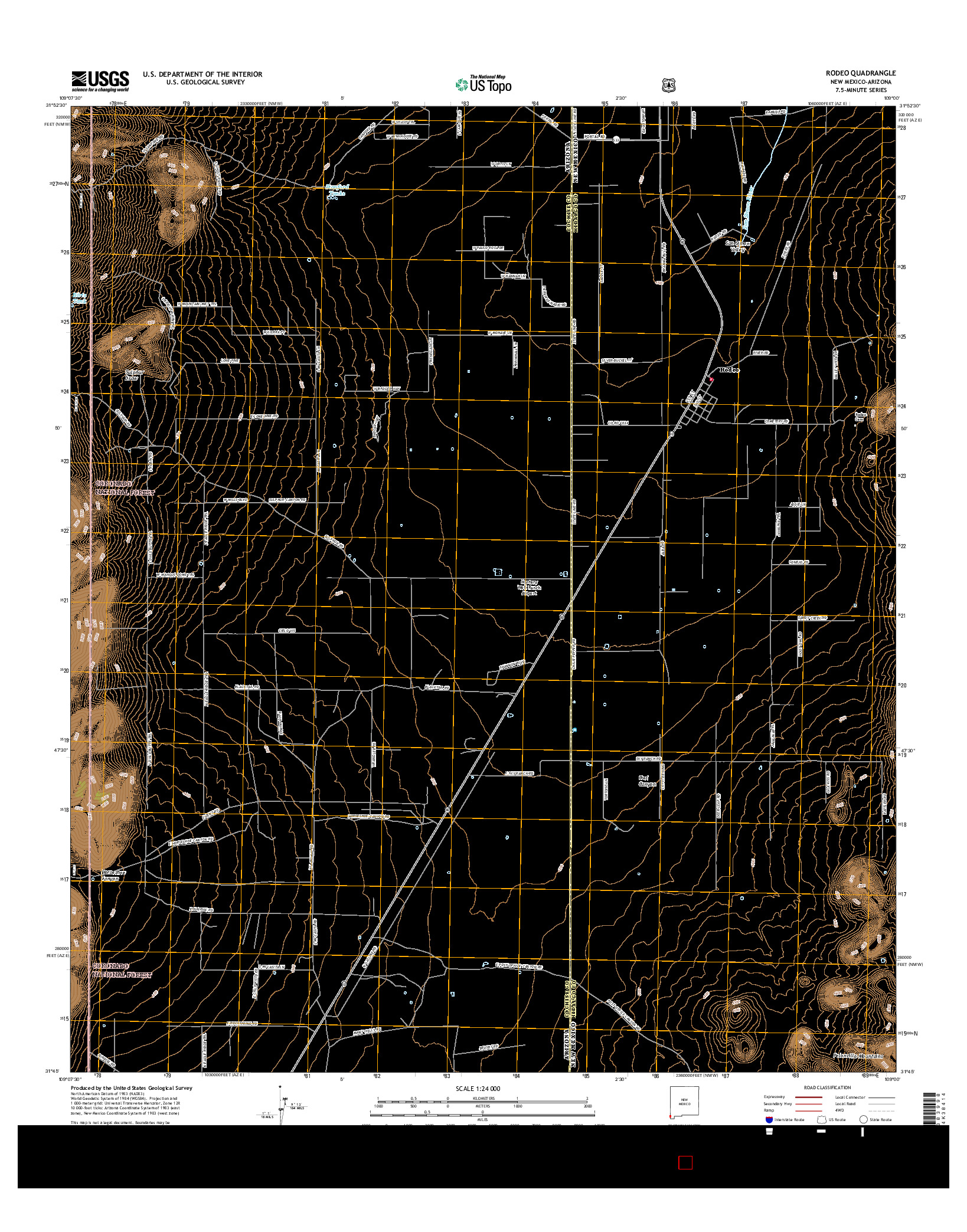 USGS US TOPO 7.5-MINUTE MAP FOR RODEO, NM-AZ 2017