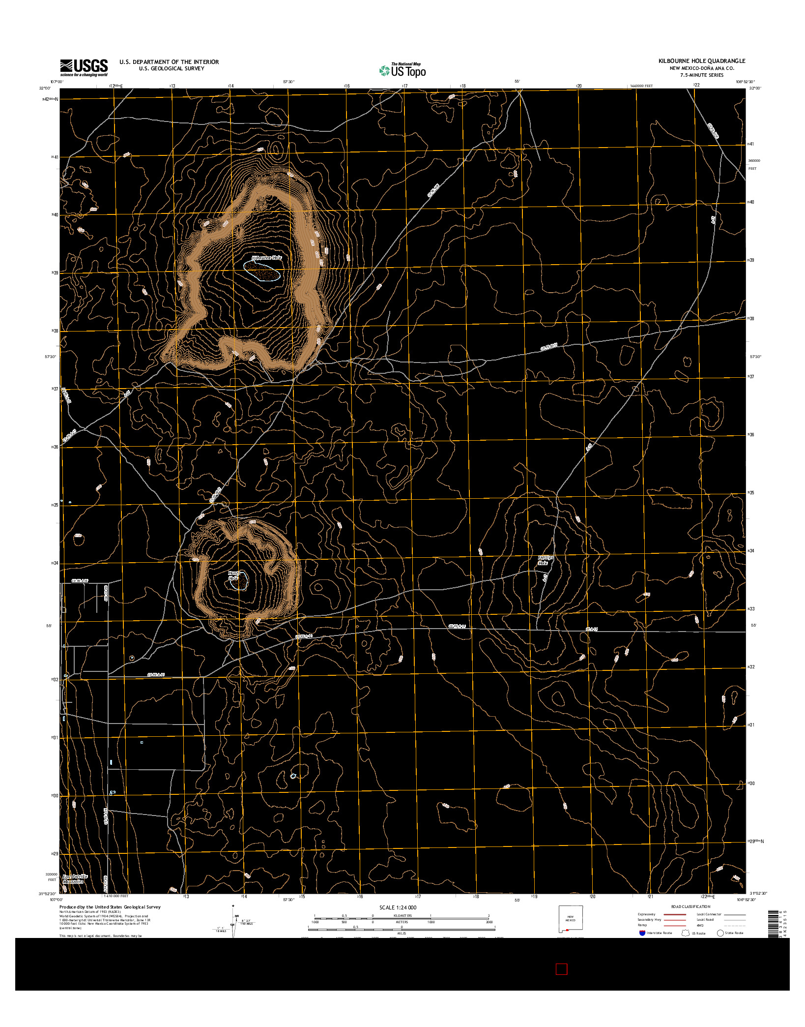 USGS US TOPO 7.5-MINUTE MAP FOR KILBOURNE HOLE, NM 2017