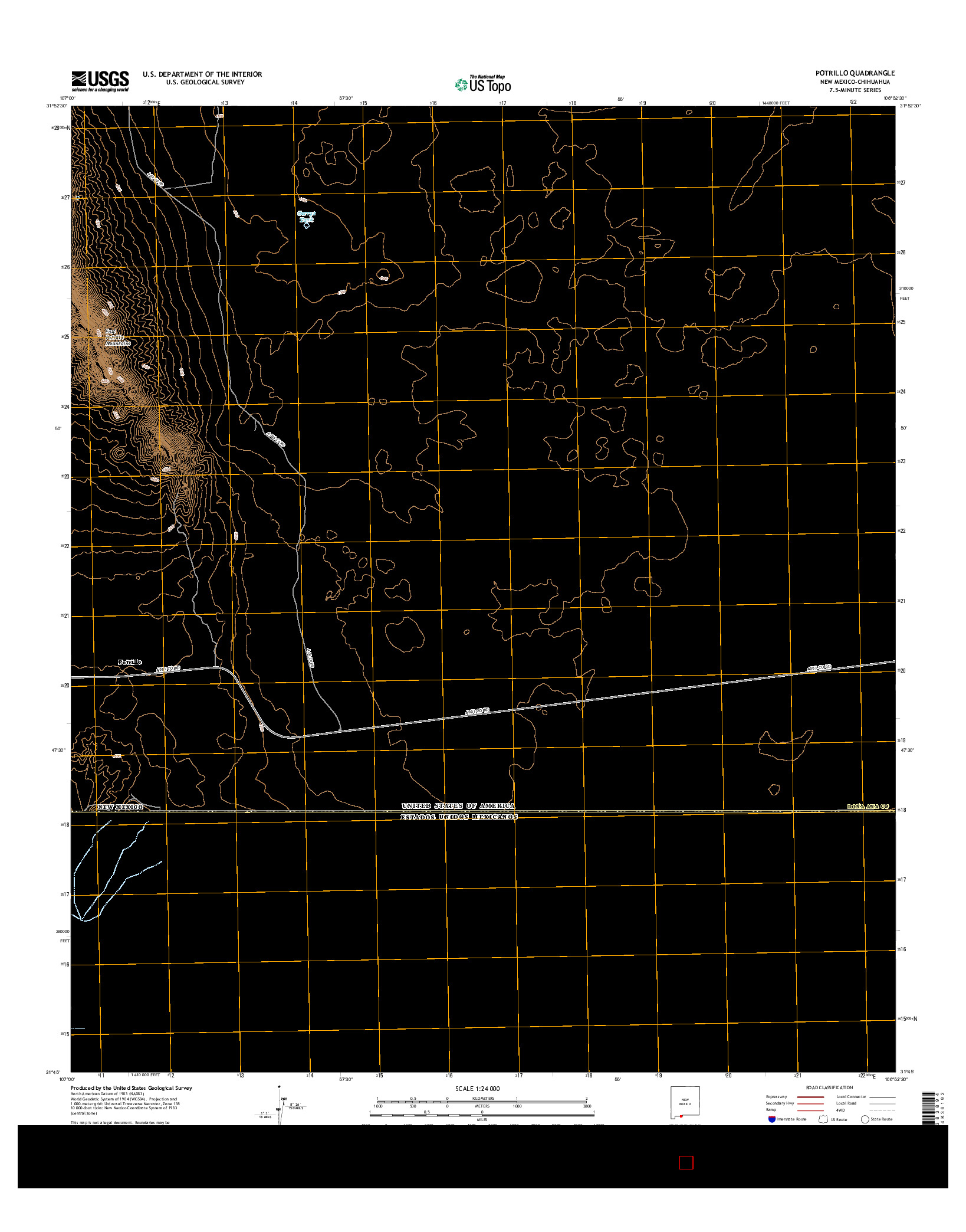 USGS US TOPO 7.5-MINUTE MAP FOR POTRILLO, NM-CHH 2017