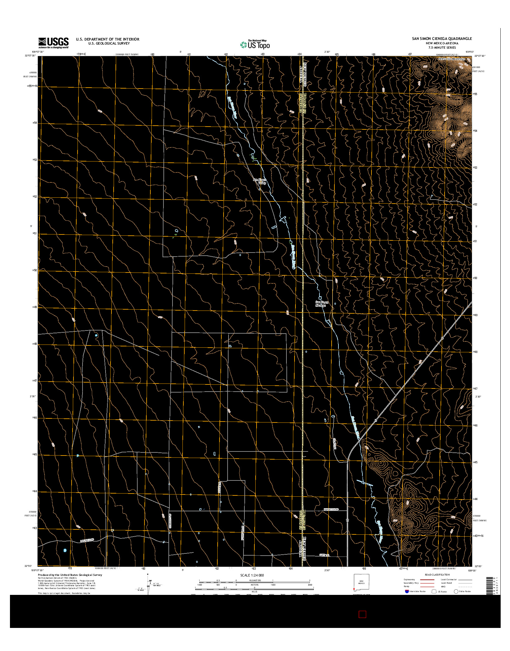 USGS US TOPO 7.5-MINUTE MAP FOR SAN SIMON CIENEGA, NM-AZ 2017