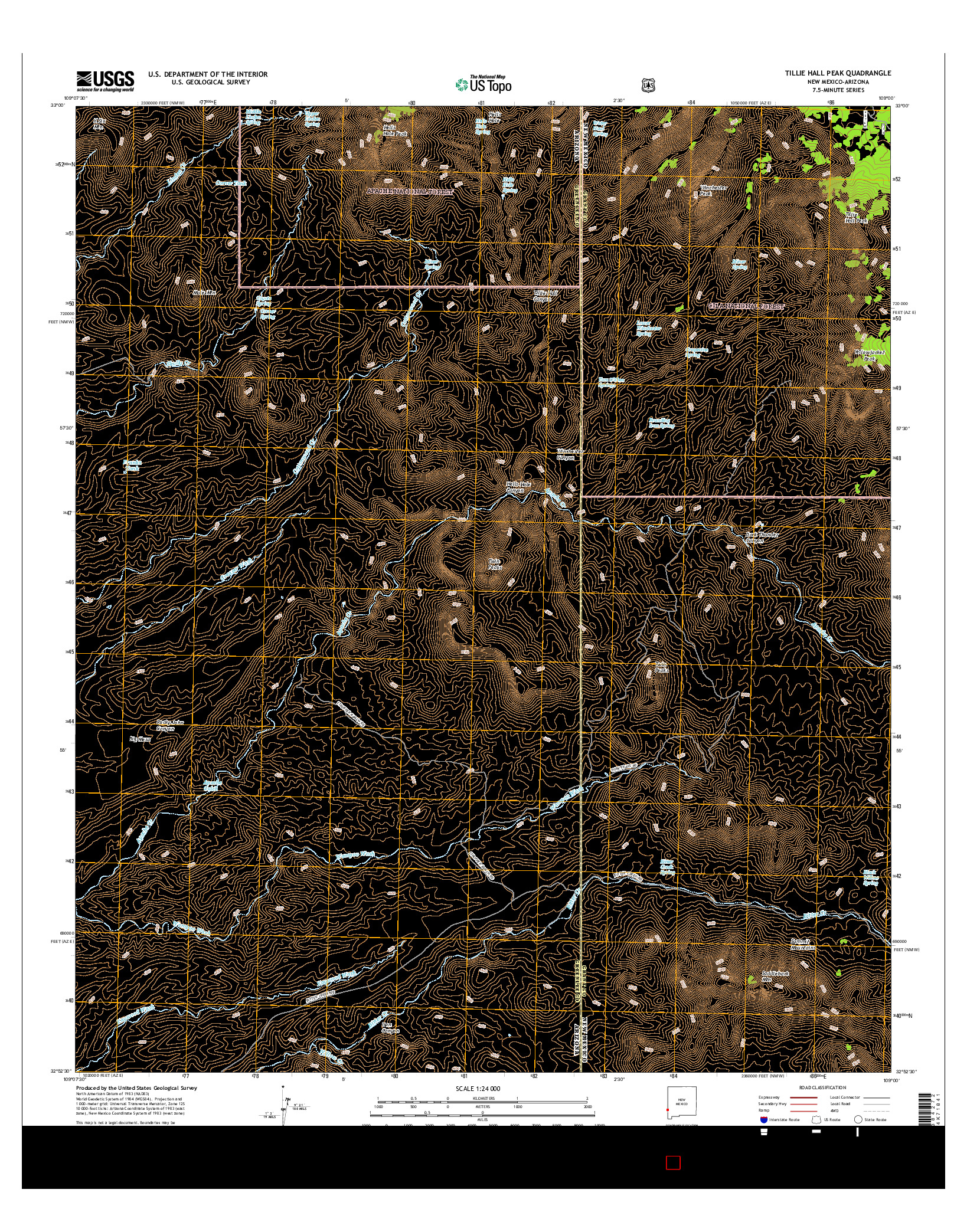 USGS US TOPO 7.5-MINUTE MAP FOR TILLIE HALL PEAK, NM-AZ 2017