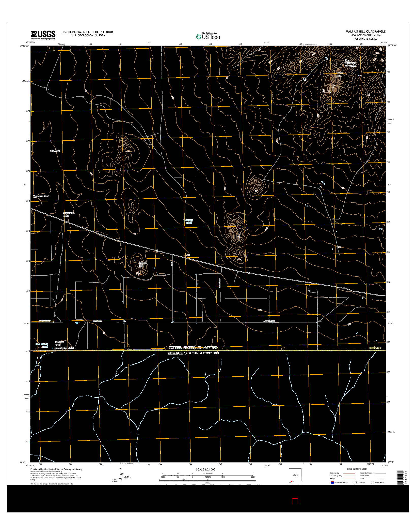 USGS US TOPO 7.5-MINUTE MAP FOR MALPAIS HILL, NM-CHH 2017