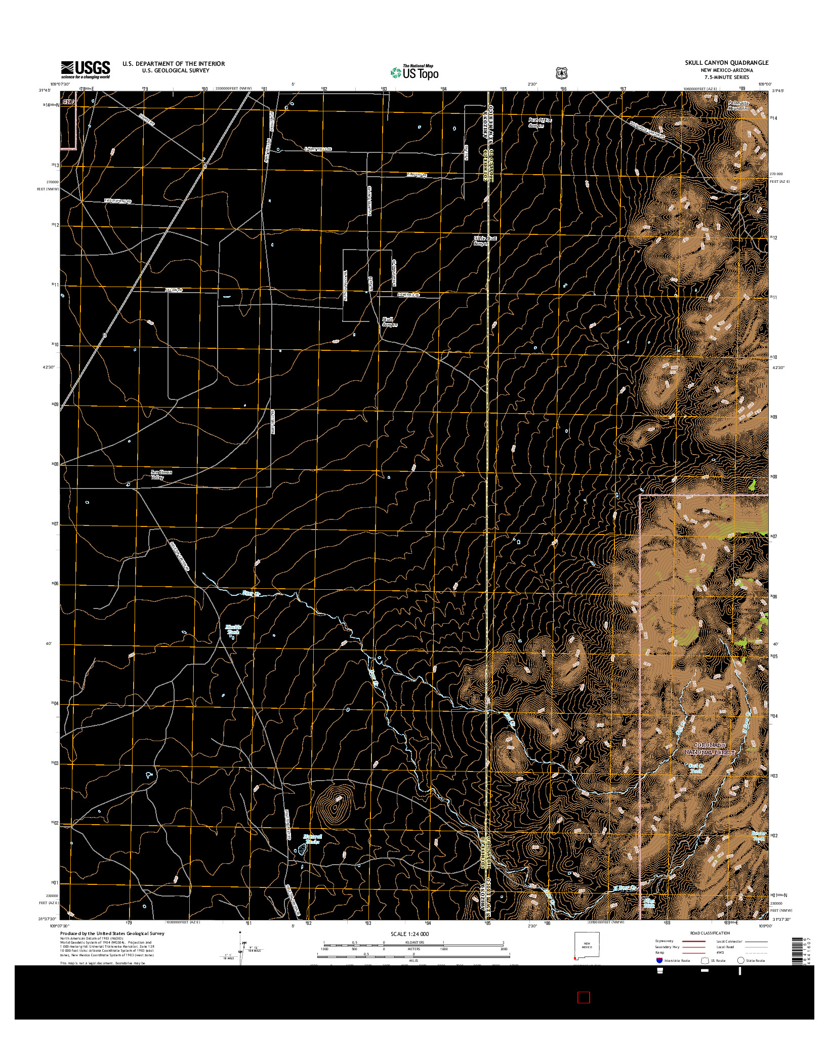 USGS US TOPO 7.5-MINUTE MAP FOR SKULL CANYON, NM-AZ 2017