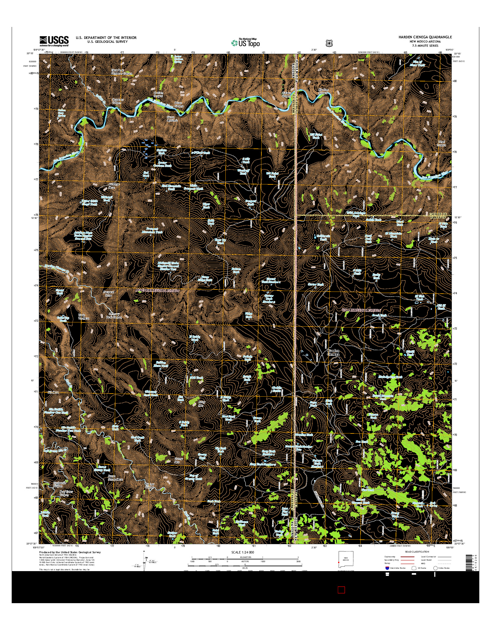 USGS US TOPO 7.5-MINUTE MAP FOR HARDEN CIENEGA, NM-AZ 2017