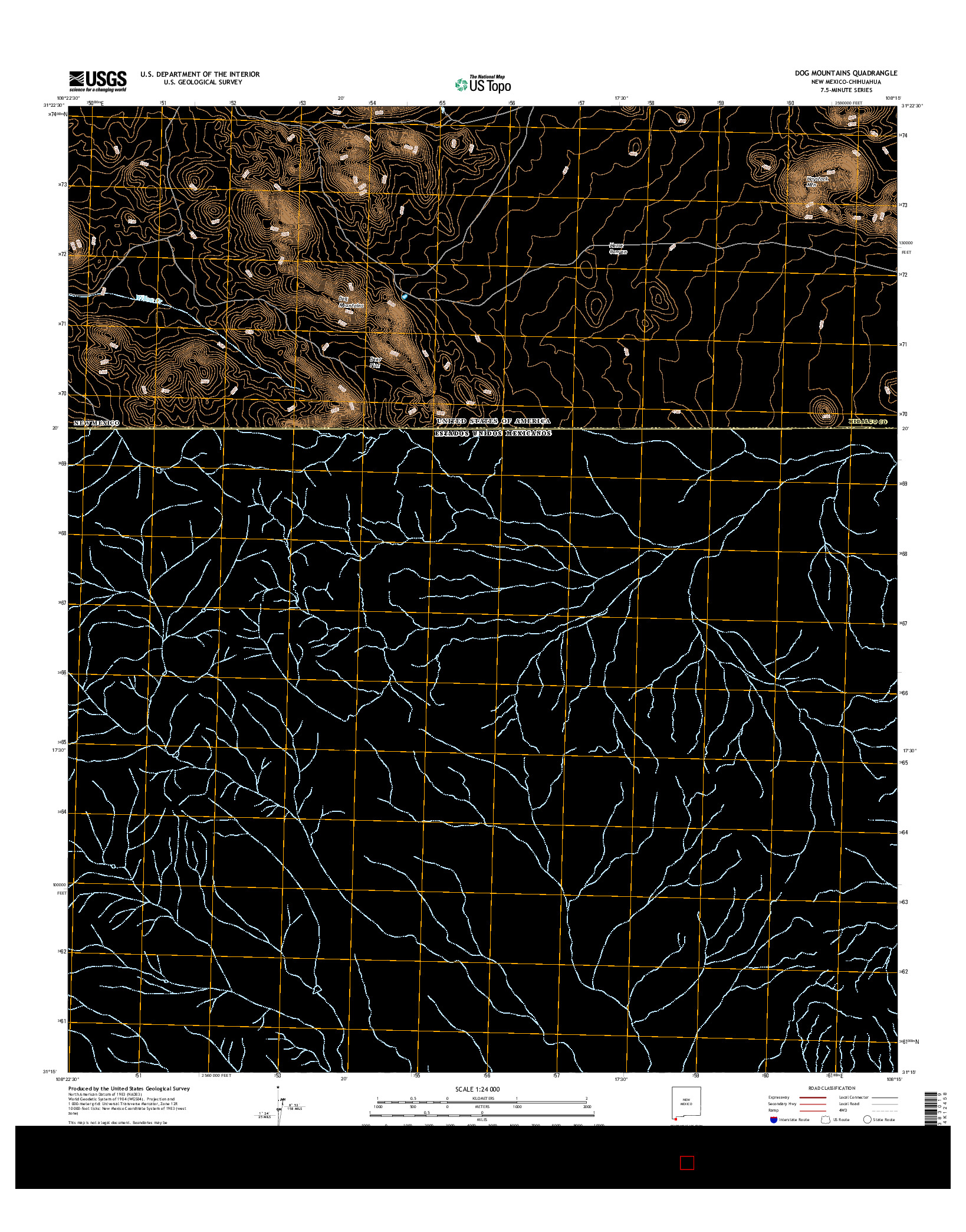 USGS US TOPO 7.5-MINUTE MAP FOR DOG MOUNTAINS, NM-CHH 2017