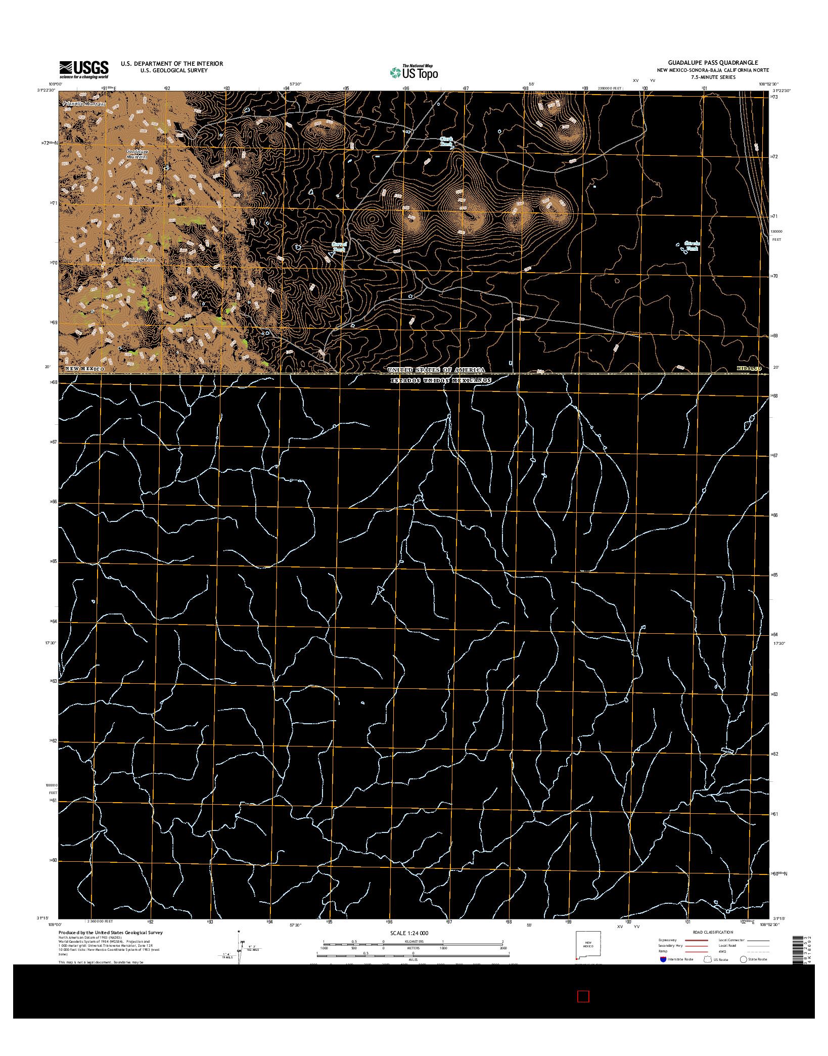 USGS US TOPO 7.5-MINUTE MAP FOR GUADALUPE PASS, NM-SON-BCN 2017