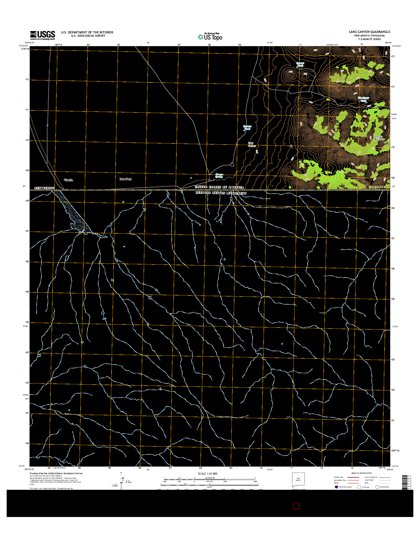 USGS US TOPO 7.5-MINUTE MAP FOR LANG CANYON, NM-CHH 2017