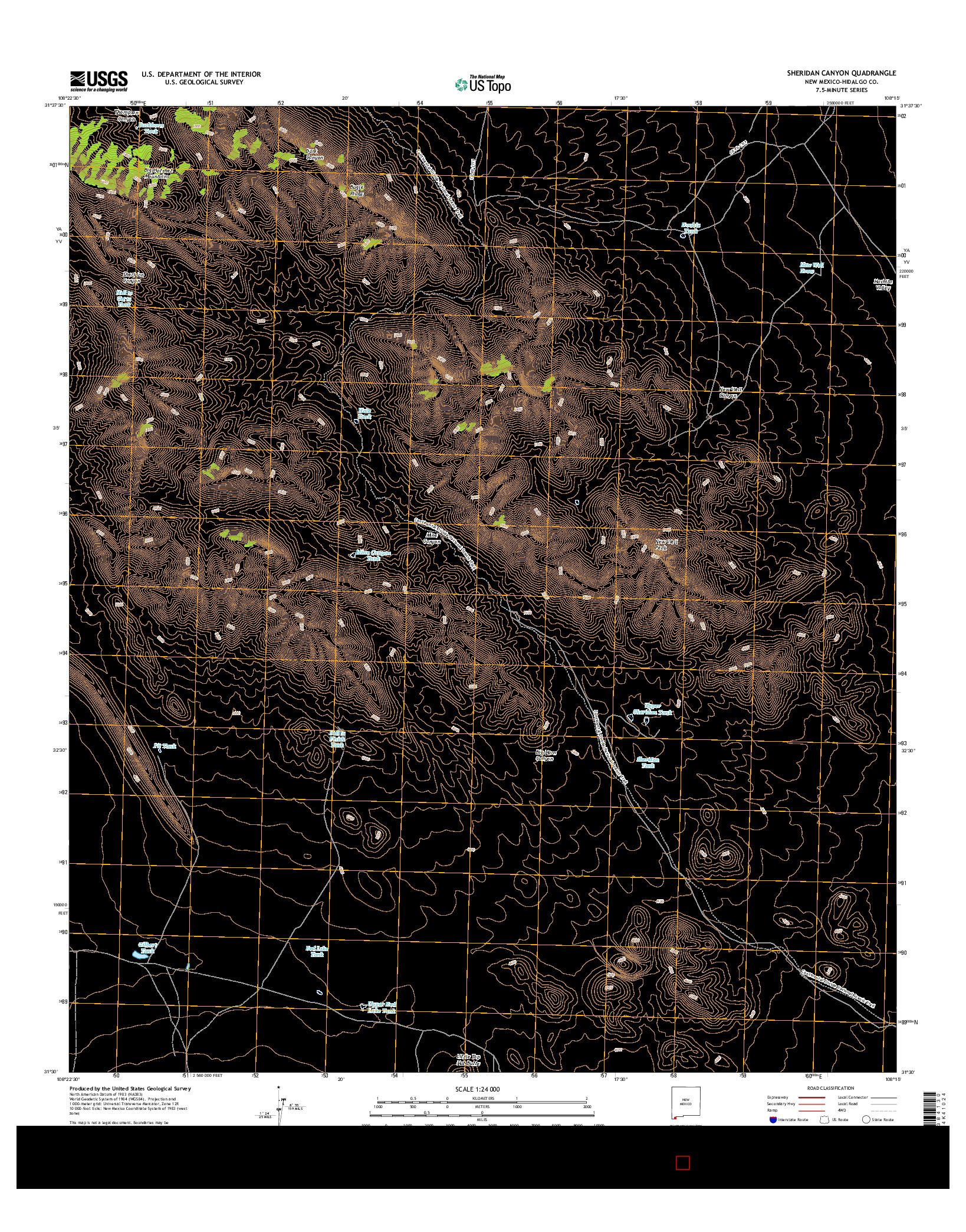 USGS US TOPO 7.5-MINUTE MAP FOR SHERIDAN CANYON, NM 2017