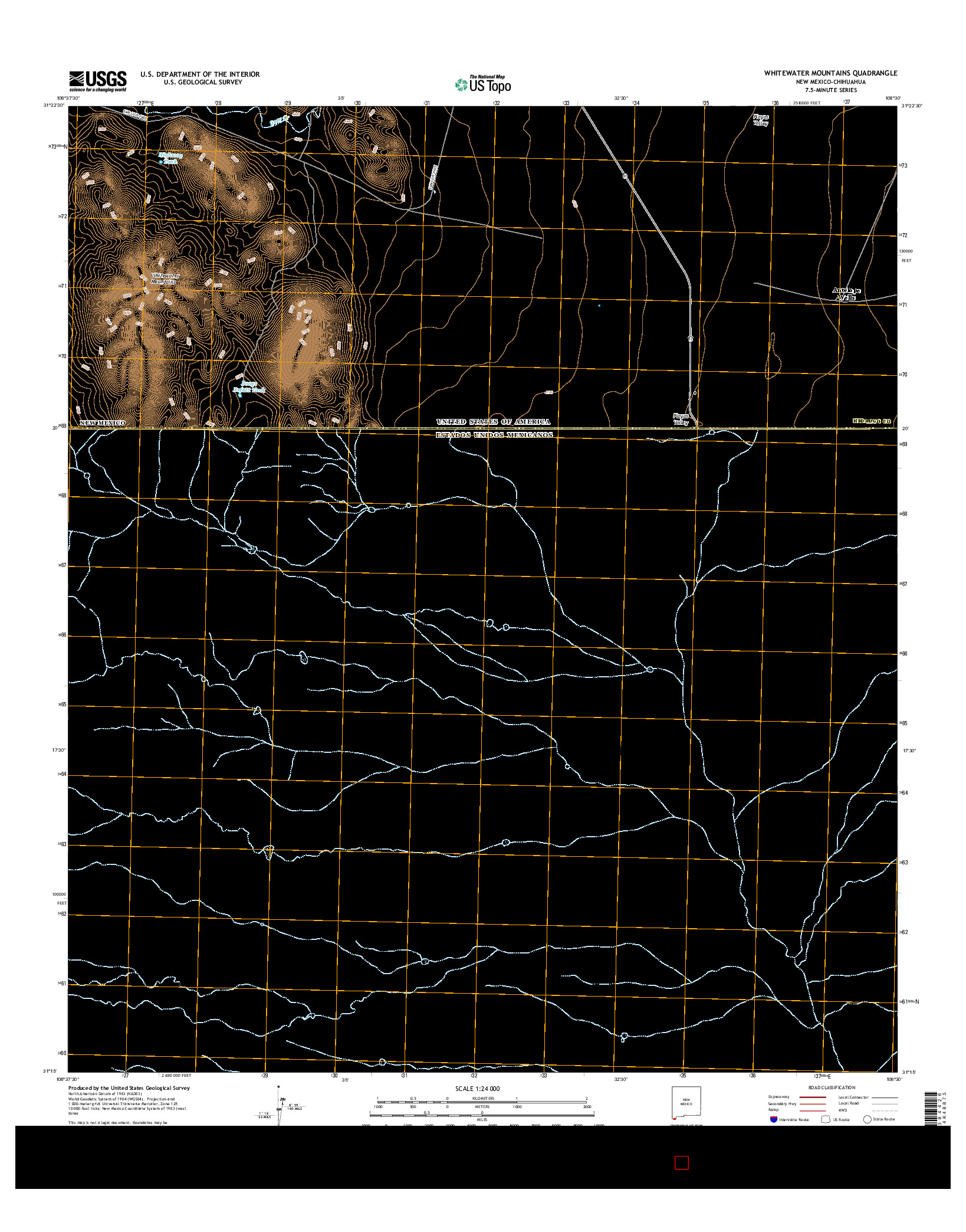 USGS US TOPO 7.5-MINUTE MAP FOR WHITEWATER MOUNTAINS, NM-CHH 2017