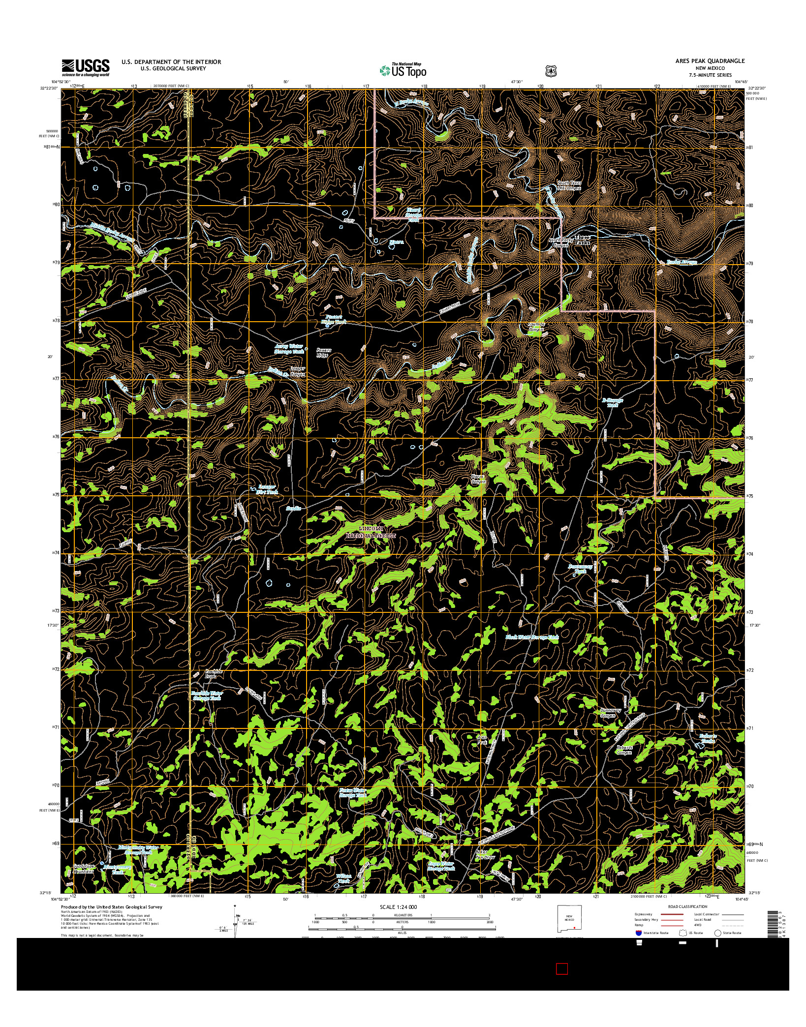 USGS US TOPO 7.5-MINUTE MAP FOR ARES PEAK, NM 2017