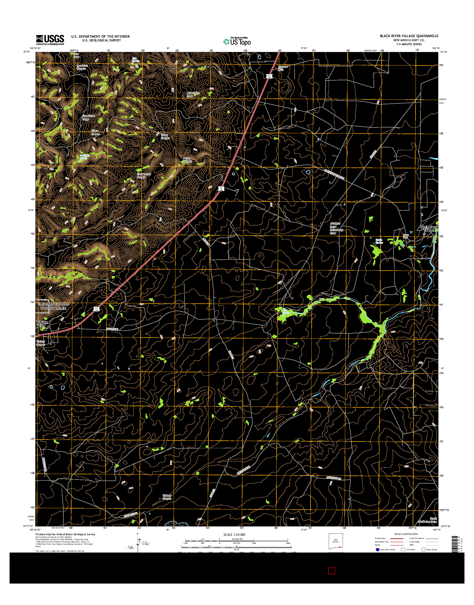 USGS US TOPO 7.5-MINUTE MAP FOR BLACK RIVER VILLAGE, NM 2017