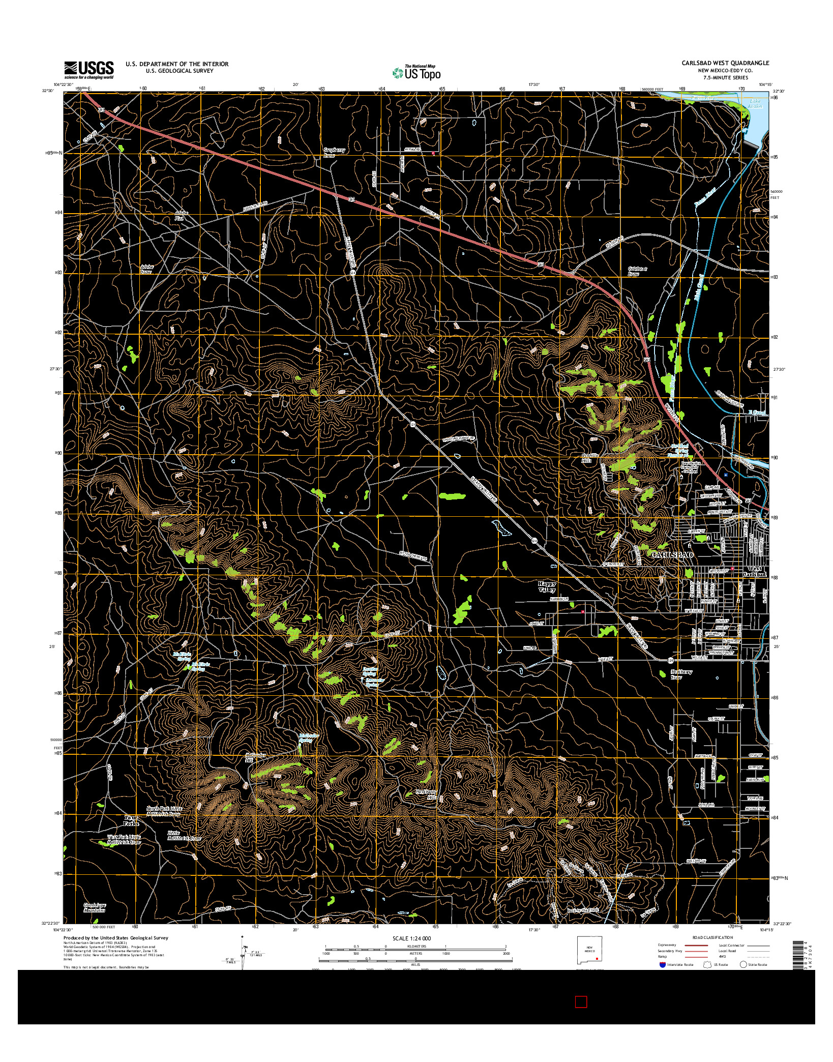 USGS US TOPO 7.5-MINUTE MAP FOR CARLSBAD WEST, NM 2017
