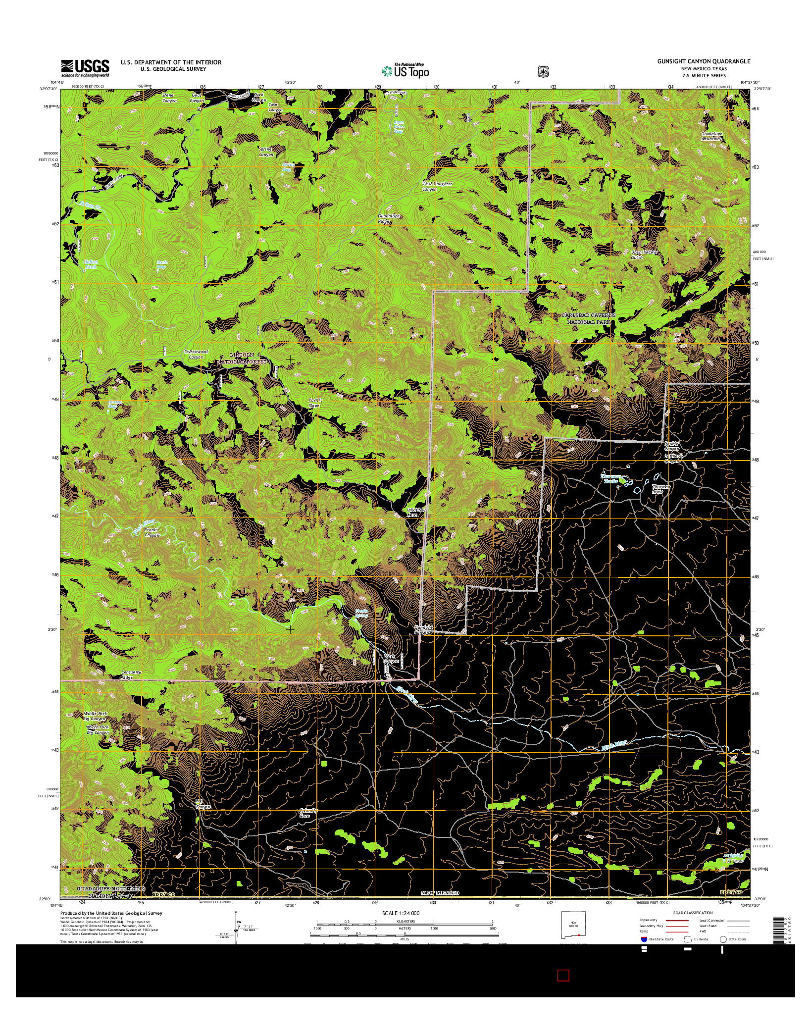 USGS US TOPO 7.5-MINUTE MAP FOR GUNSIGHT CANYON, NM-TX 2017