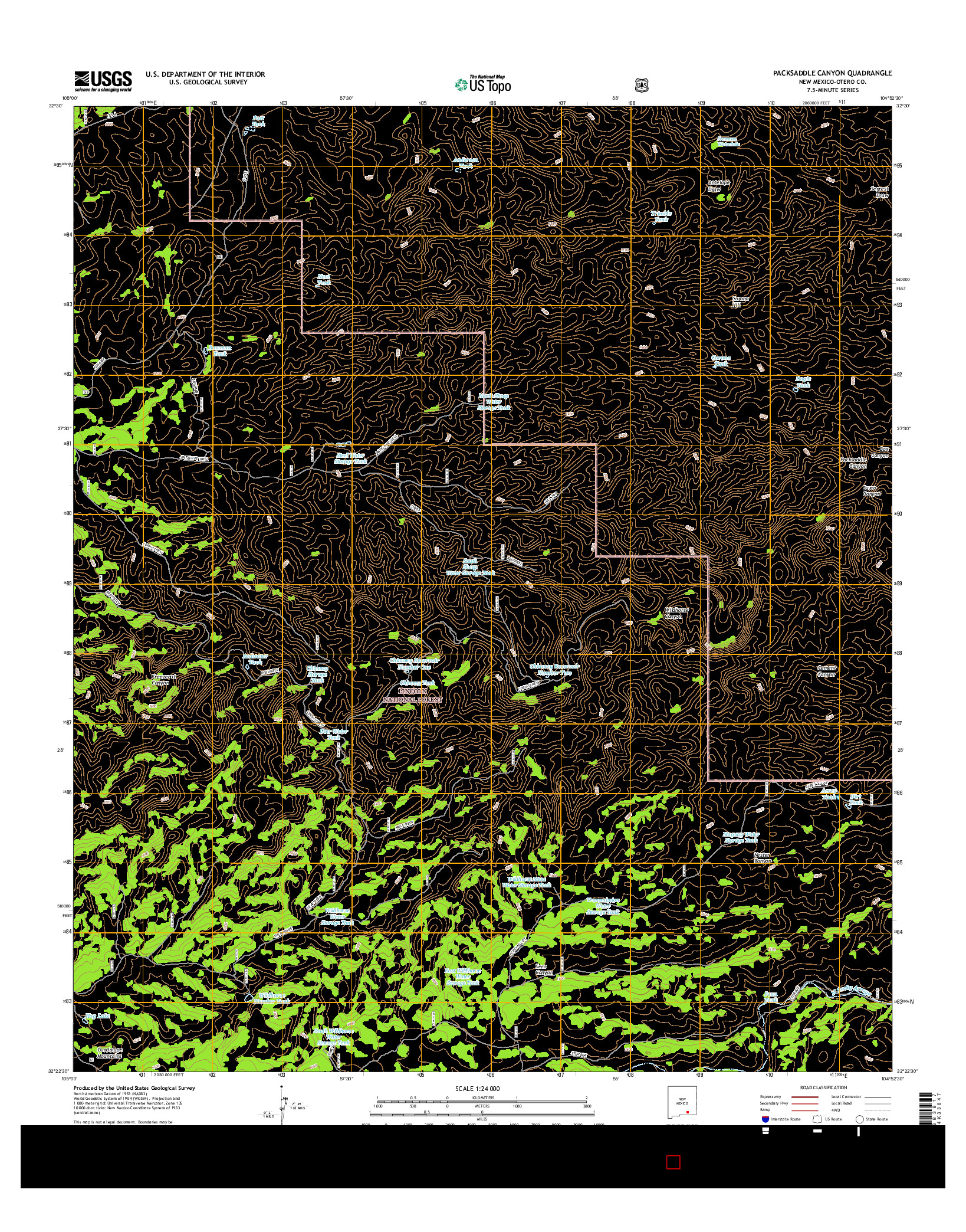 USGS US TOPO 7.5-MINUTE MAP FOR PACKSADDLE CANYON, NM 2017